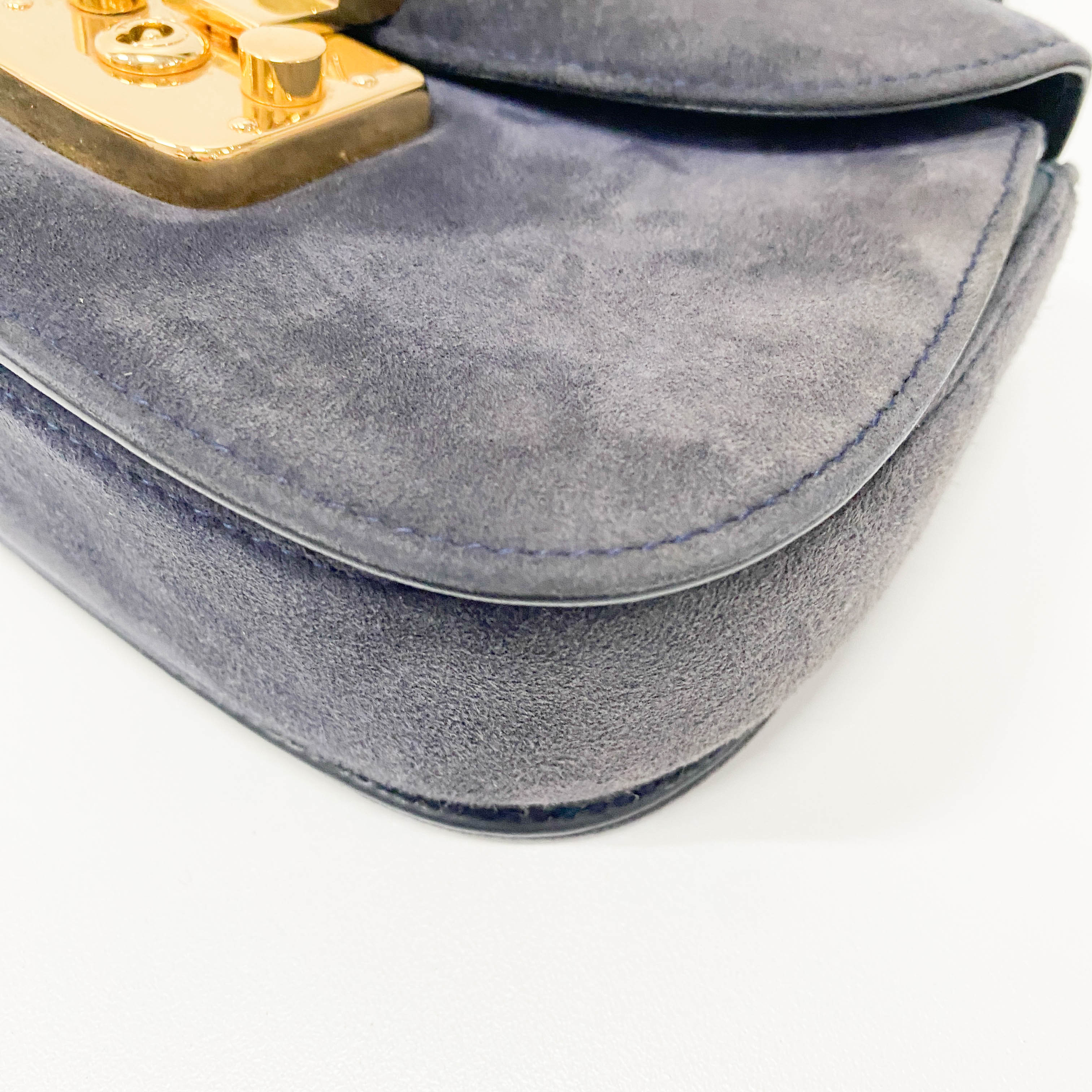 Lady Lock Navy Suede Shoulder Bag