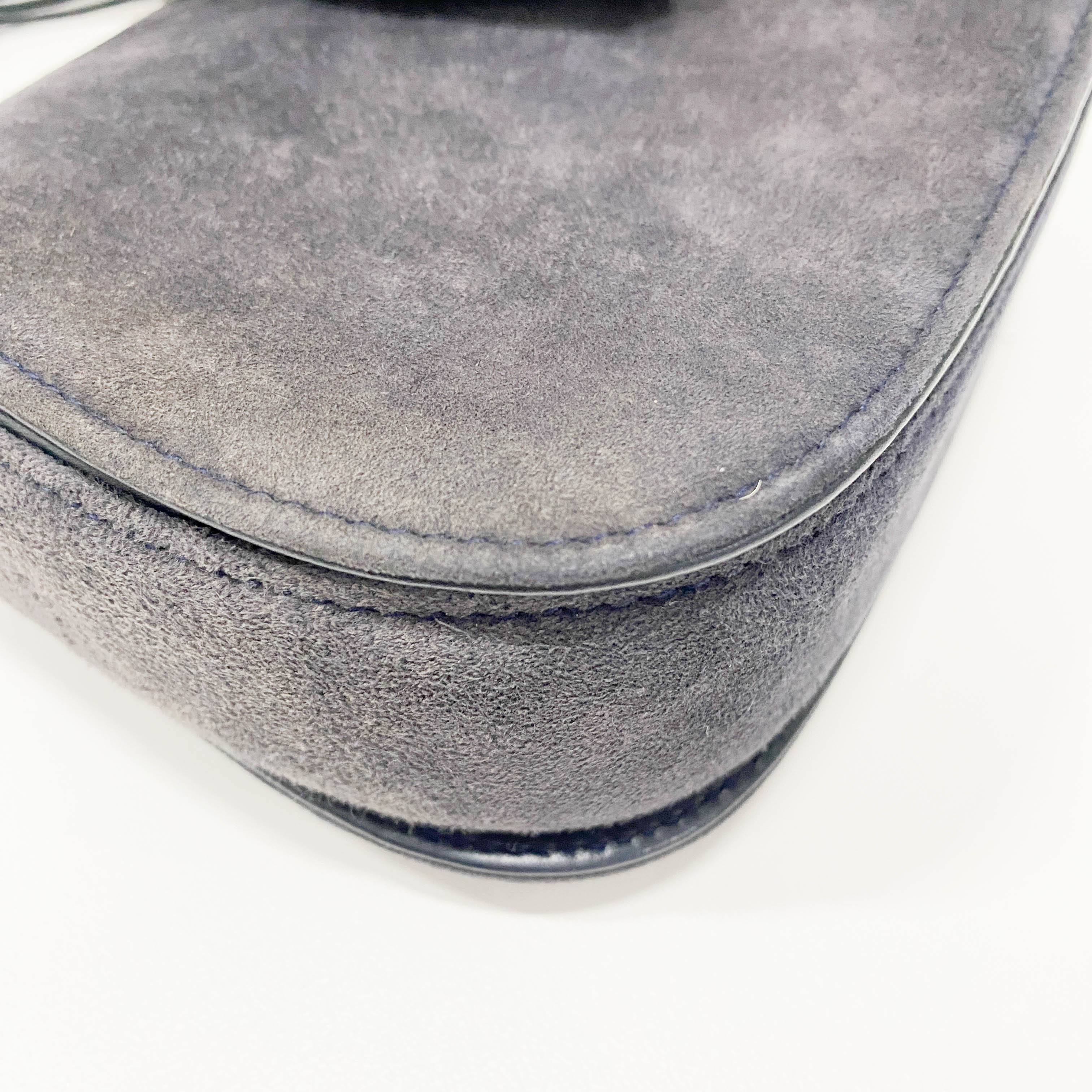 Lady Lock Navy Suede Shoulder Bag