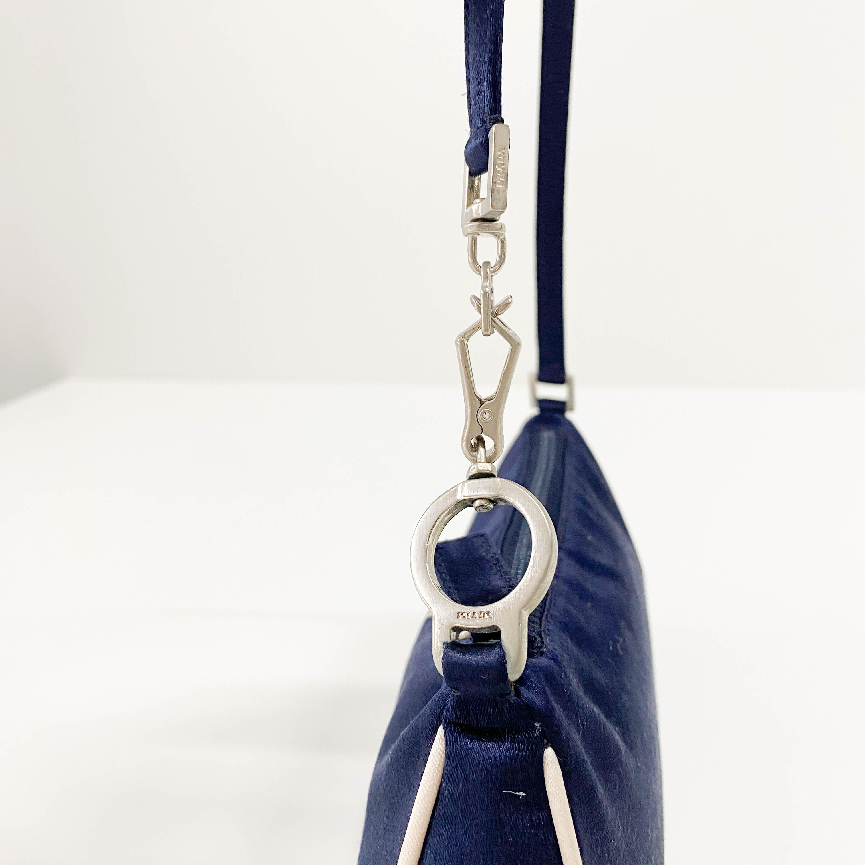 Mini Navy Satin Shoulder Accessory Bag