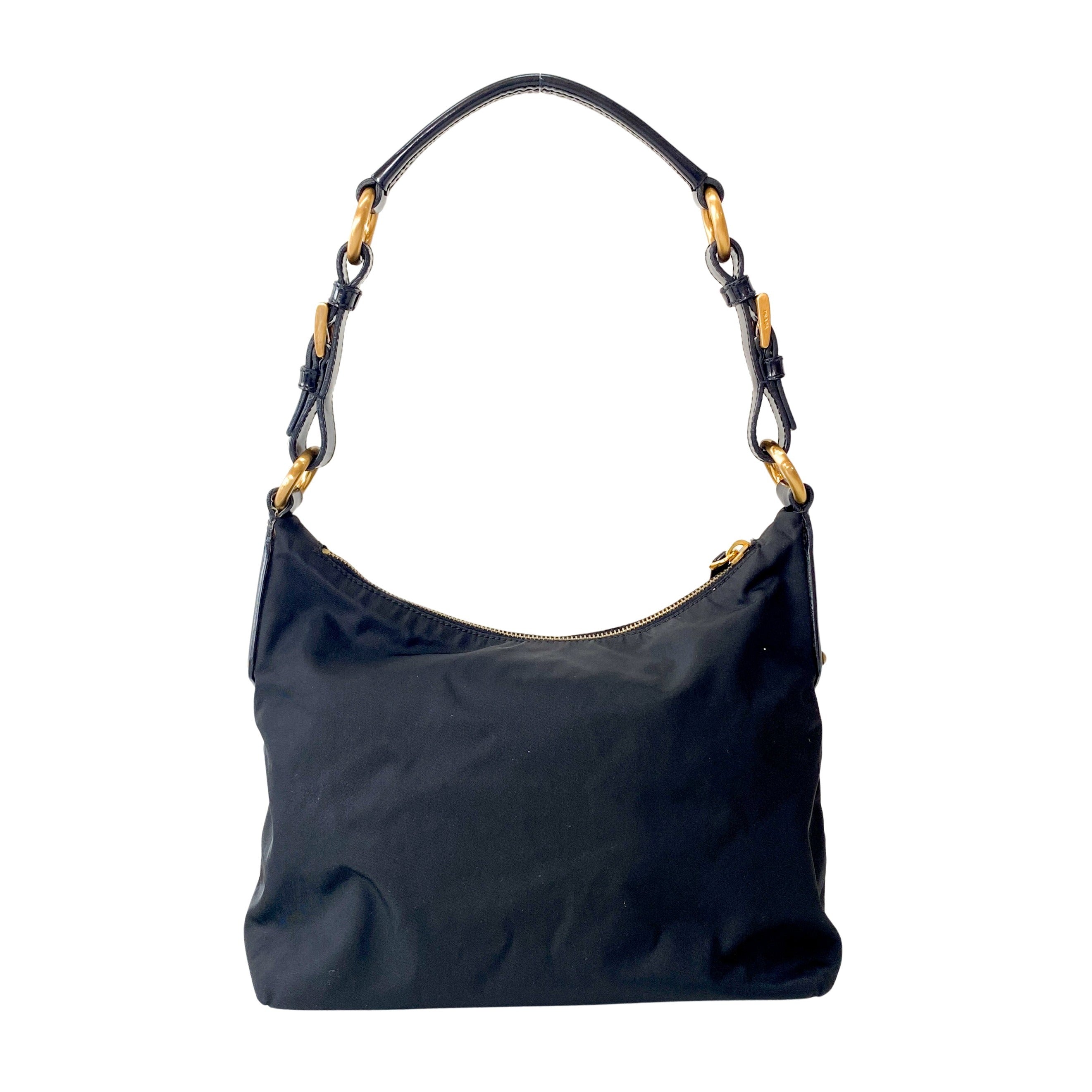 Black Nylon Triangle Plate Shoulder Bag