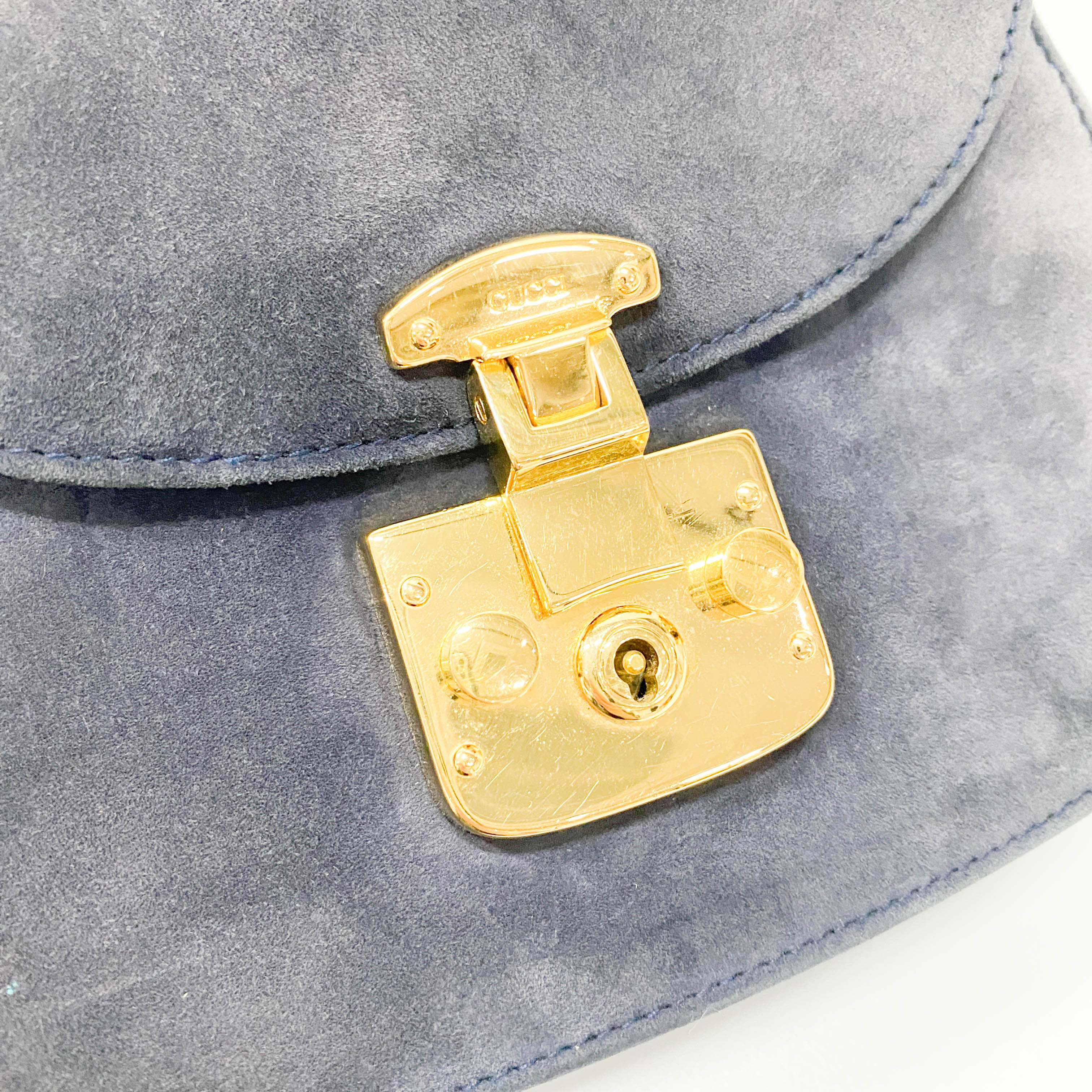 Lady Lock Navy Suede Shoulder Bag