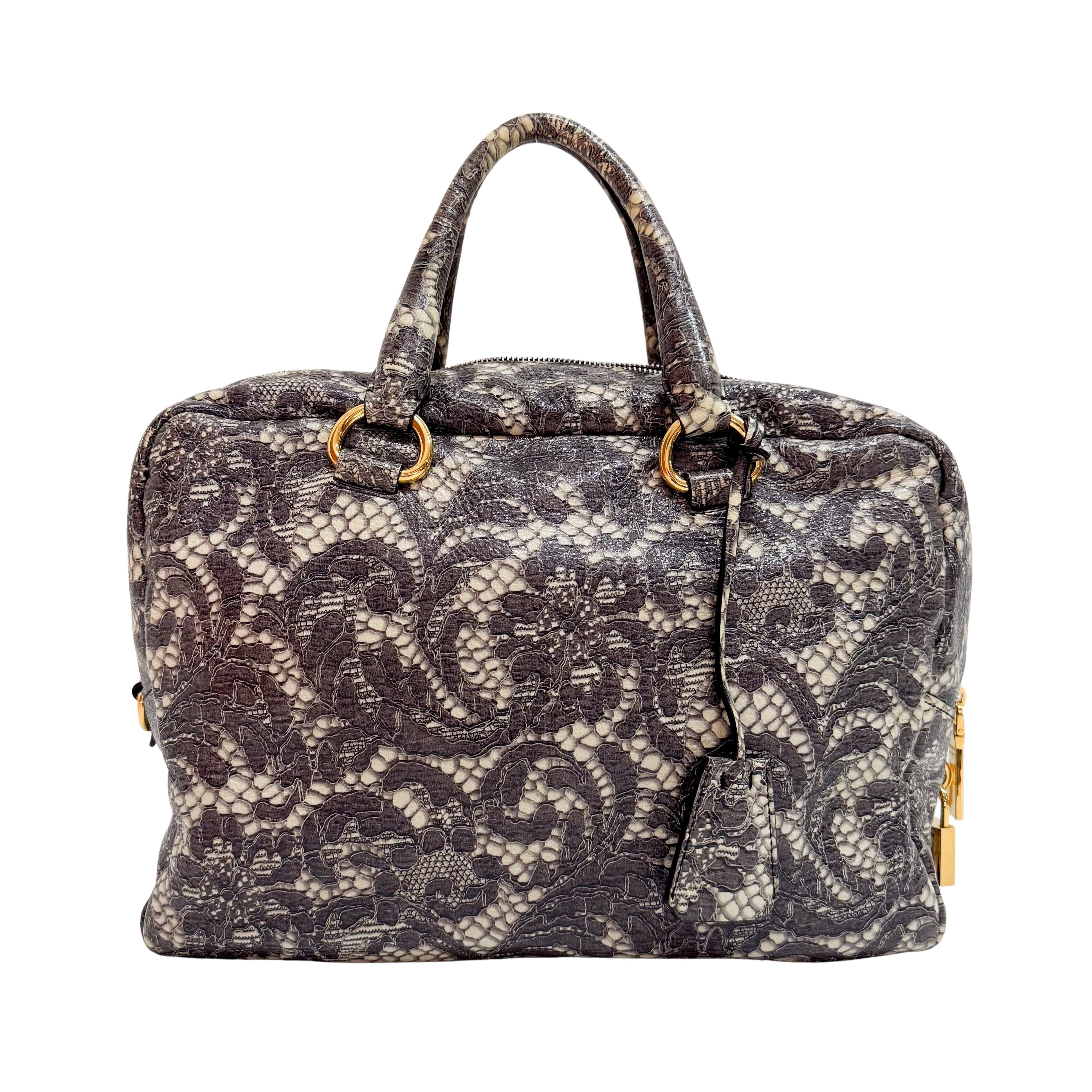 Saffiano Bauletto Grey Lace Leather Unspecified Hand Bag