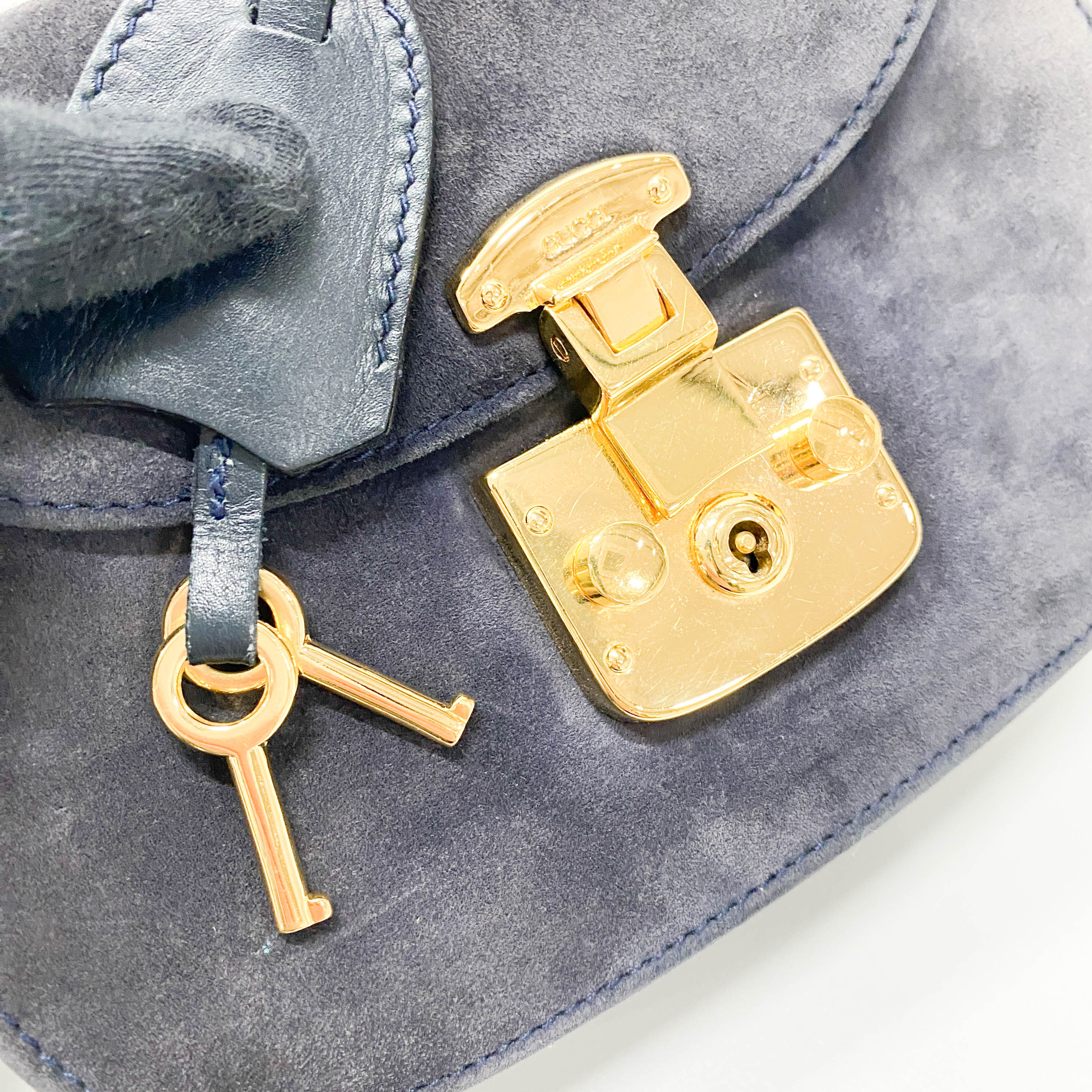 Lady Lock Navy Suede Shoulder Bag