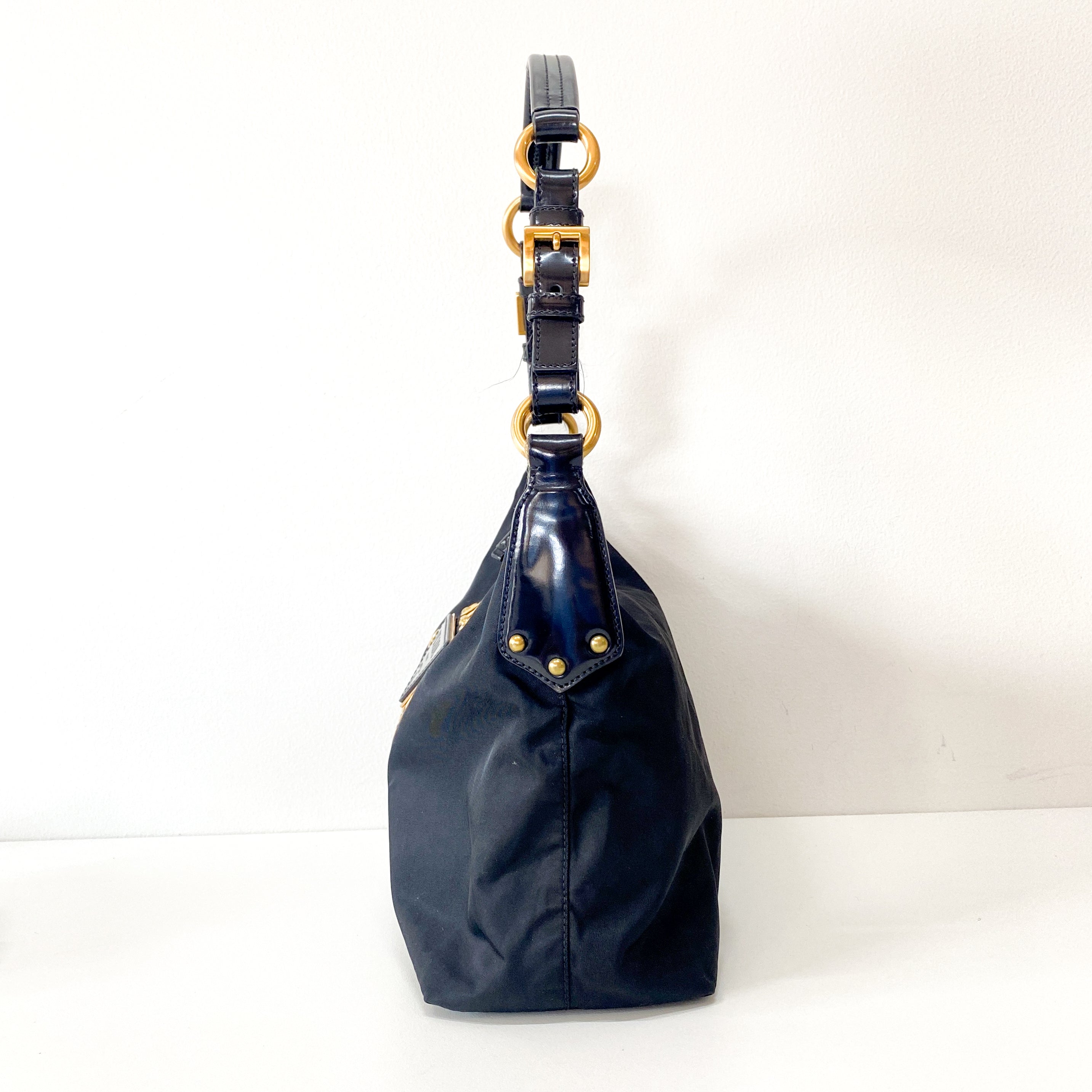 Black Nylon Triangle Plate Shoulder Bag