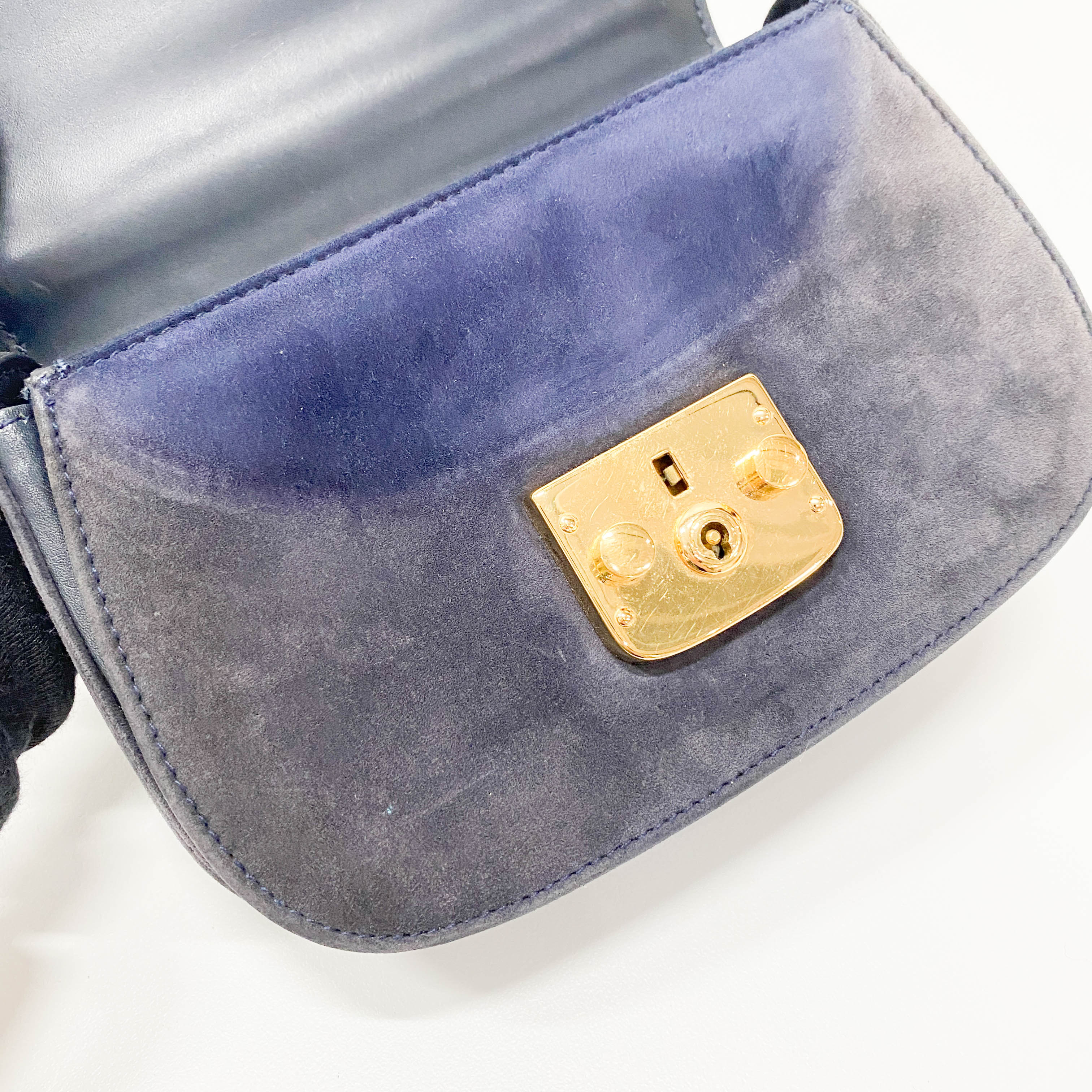 Lady Lock Navy Suede Shoulder Bag
