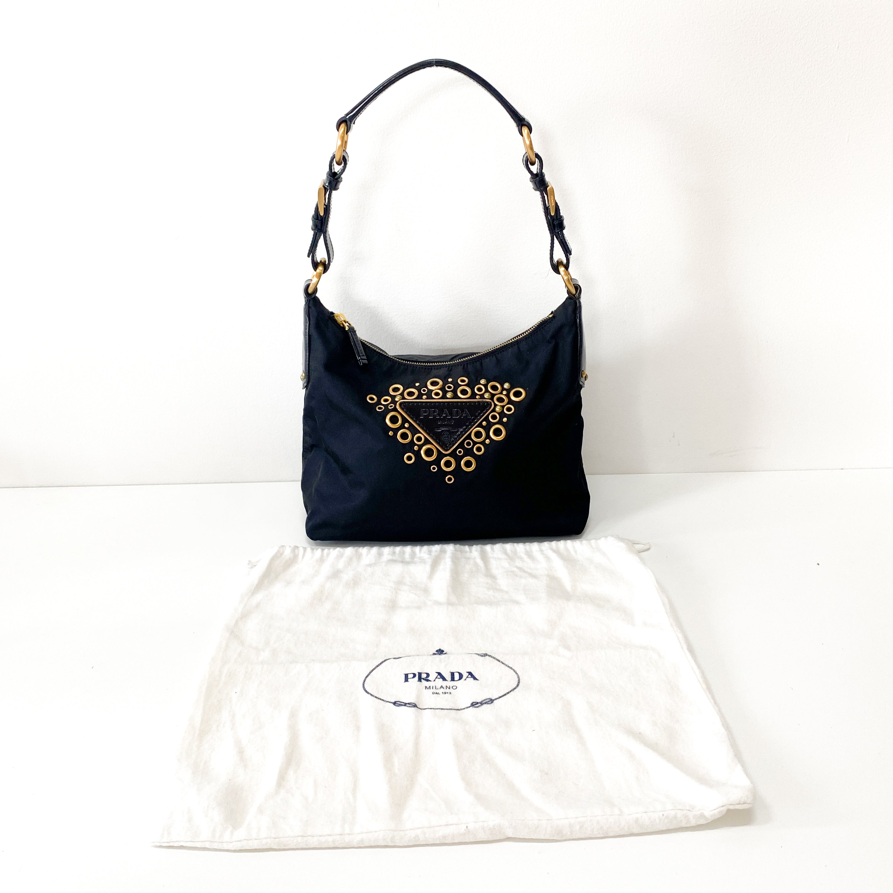 Black Nylon Triangle Plate Shoulder Bag