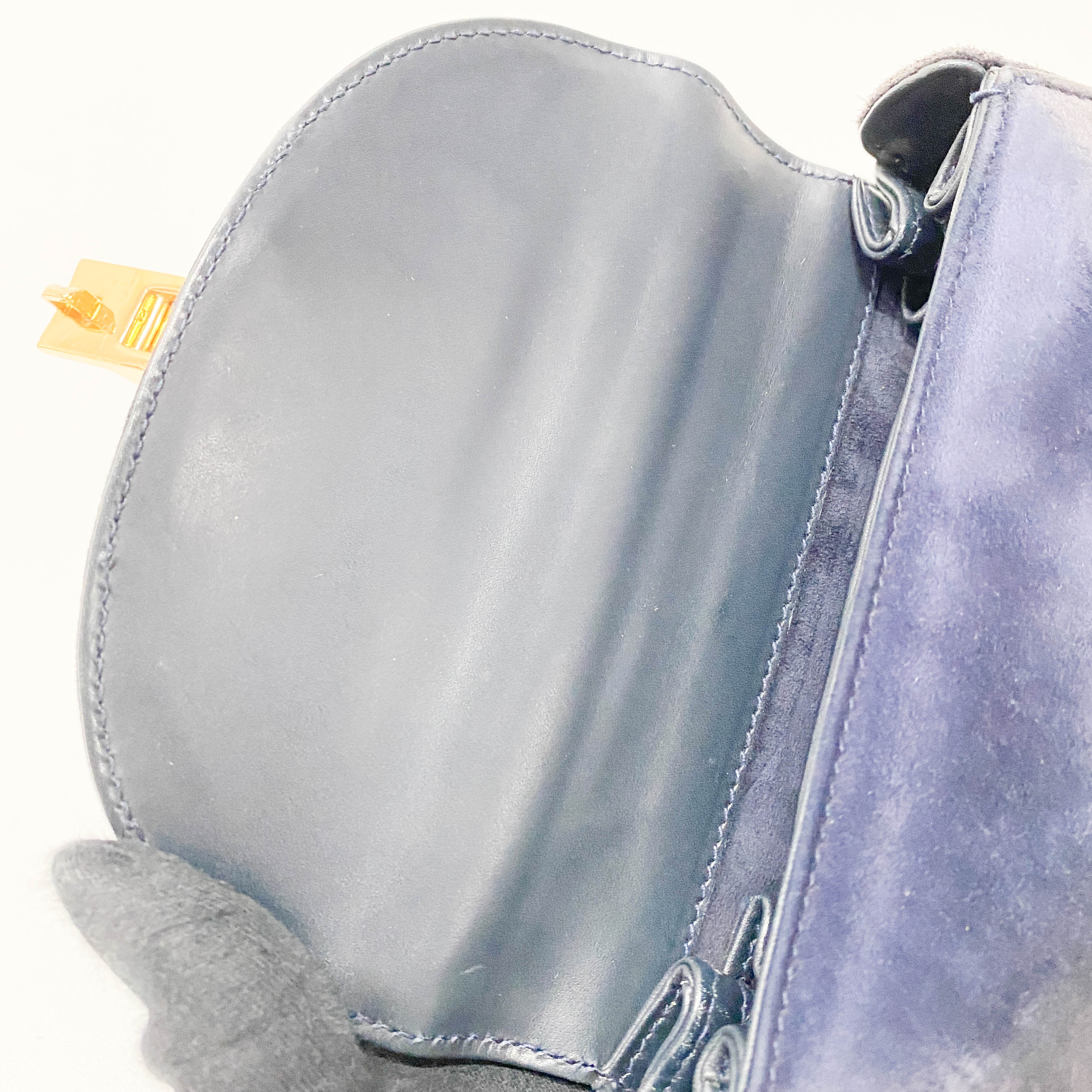 Lady Lock Navy Suede Shoulder Bag