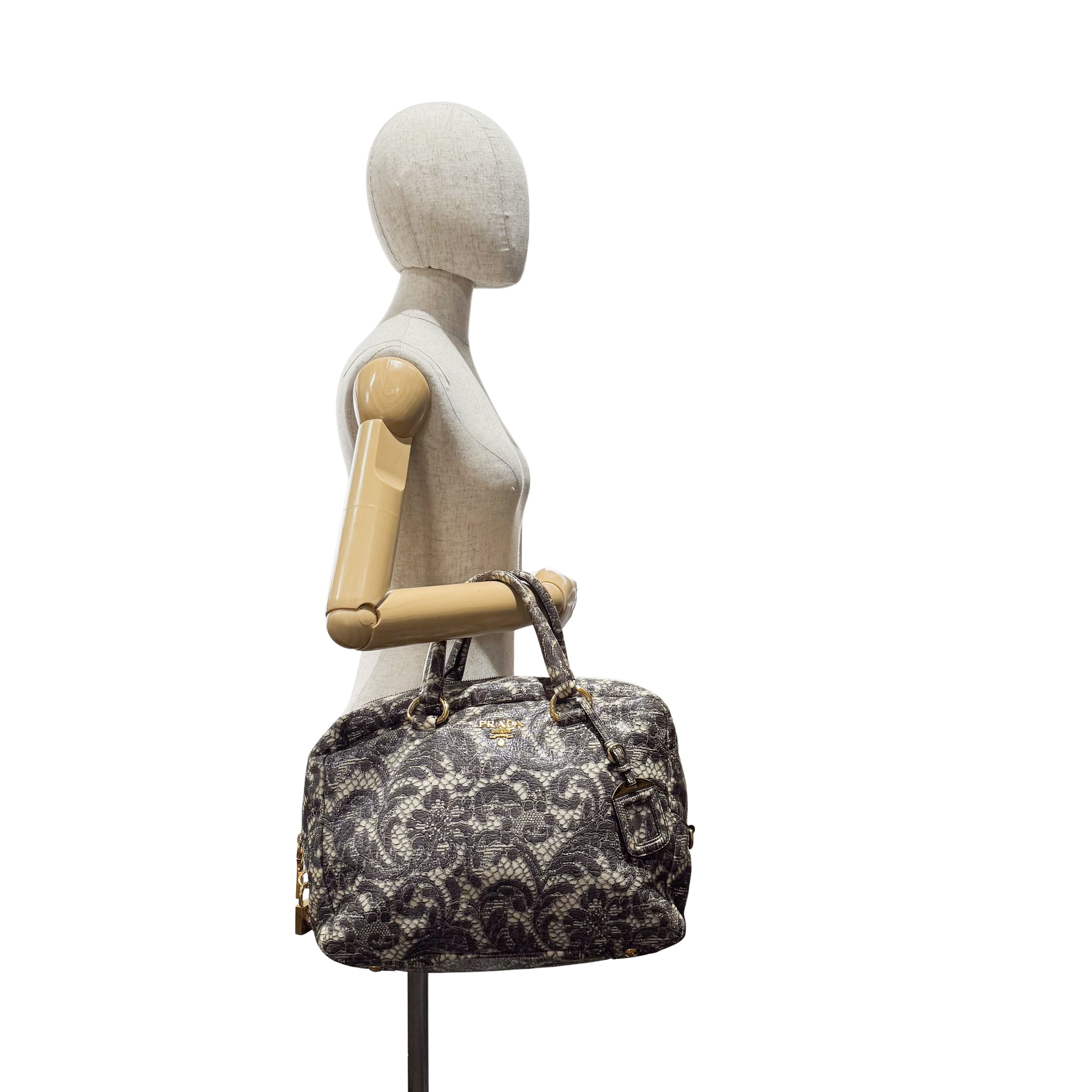 Saffiano Bauletto Grey Lace Leather Unspecified Hand Bag