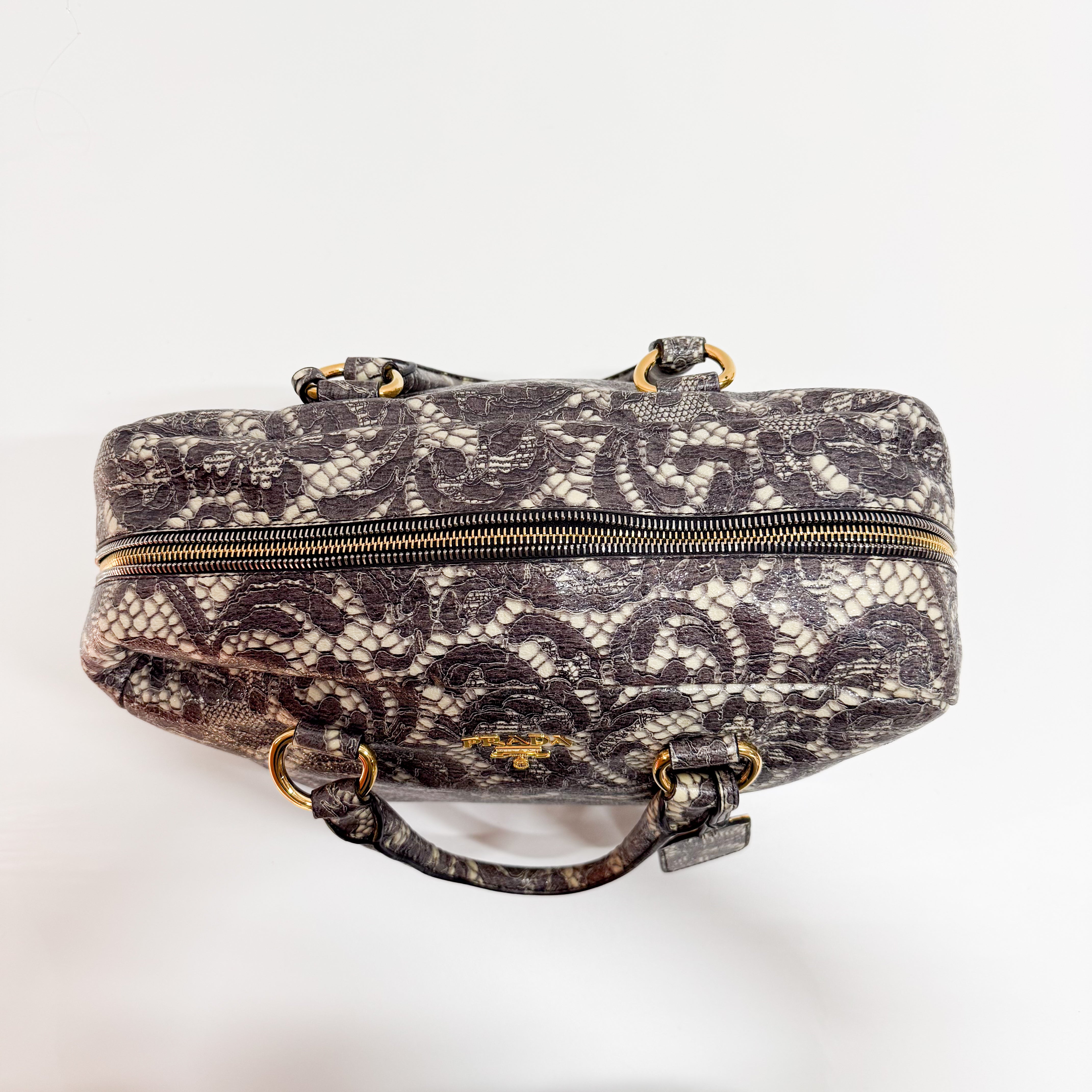 Saffiano Bauletto Grey Lace Leather Unspecified Hand Bag