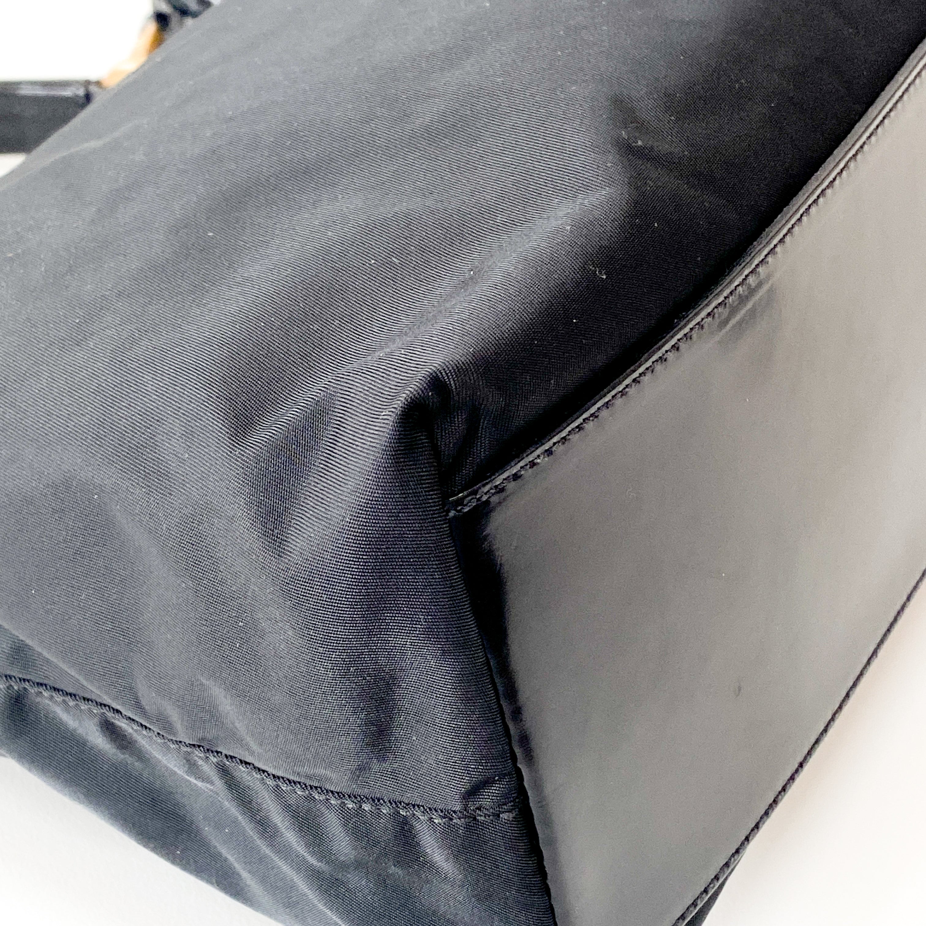 Black Nylon Triangle Plate Shoulder Bag