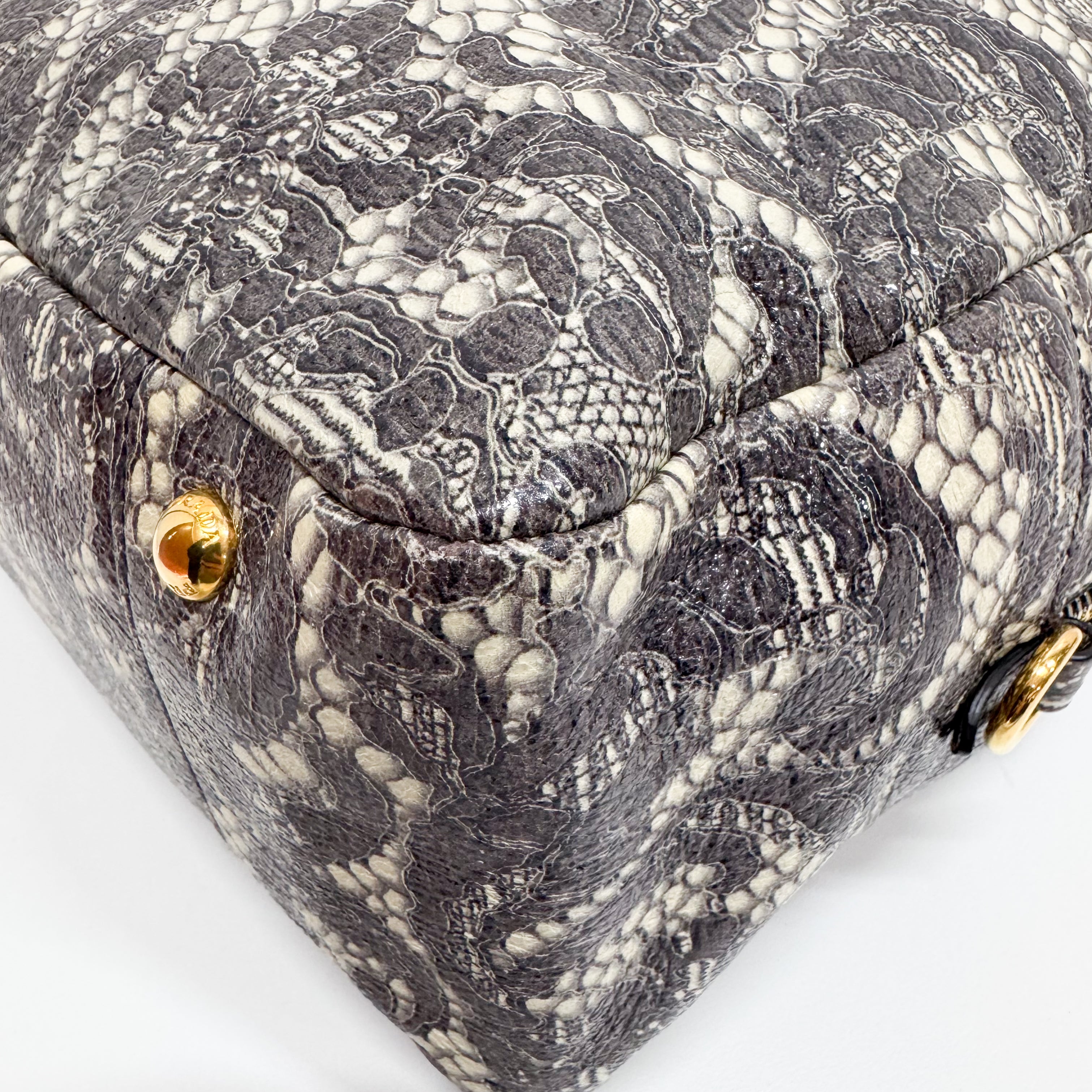 Saffiano Bauletto Grey Lace Leather Unspecified Hand Bag