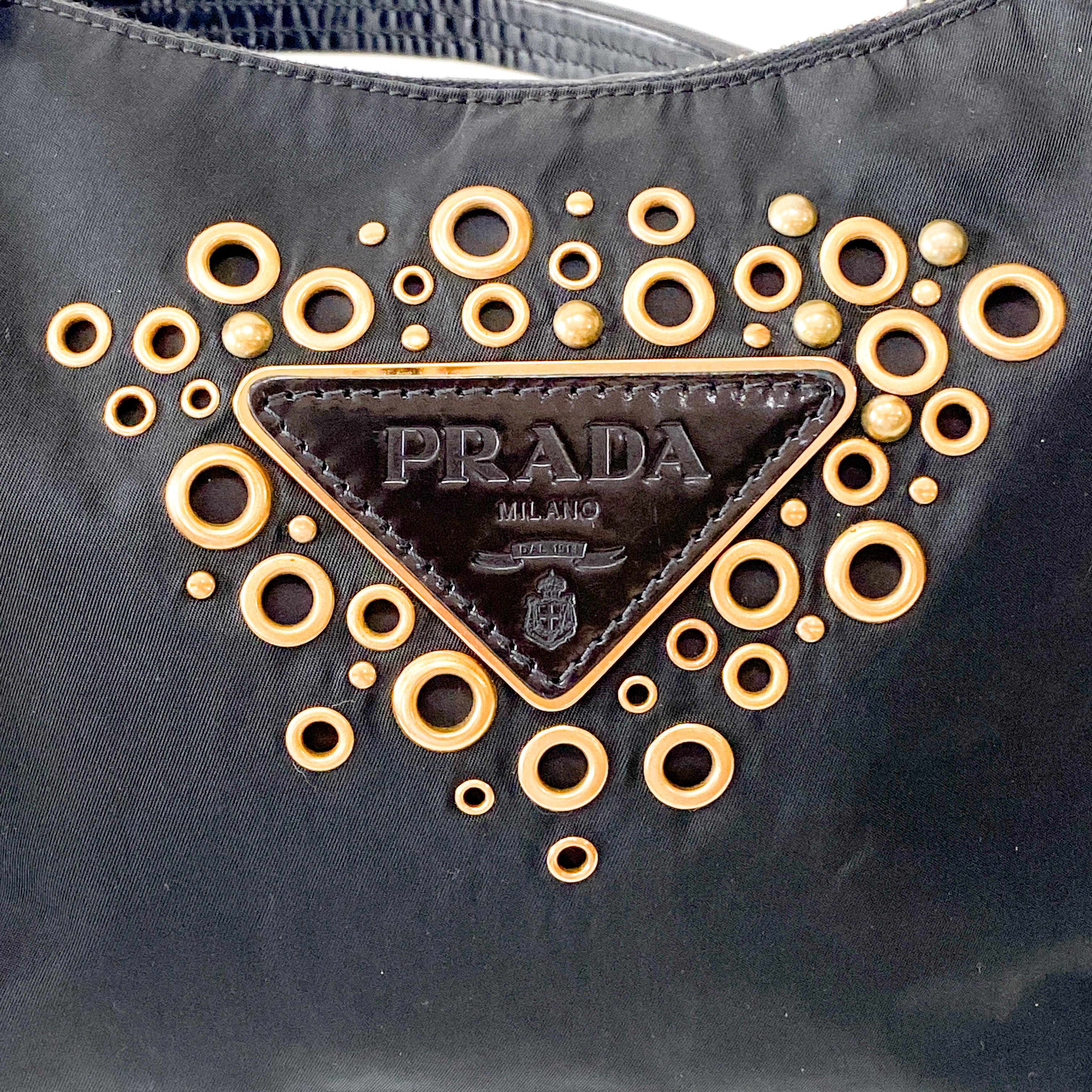 Black Nylon Triangle Plate Shoulder Bag