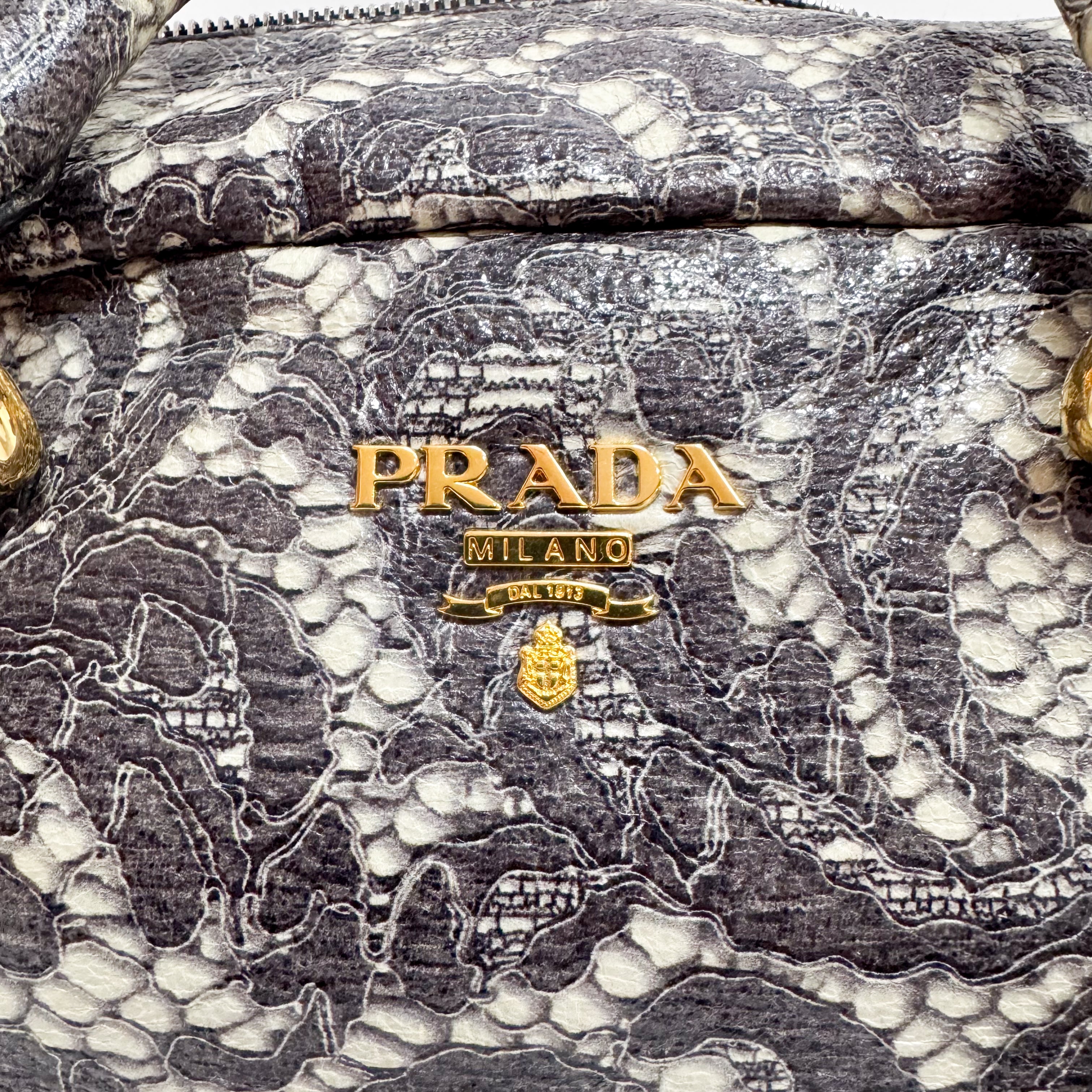 Saffiano Bauletto Grey Lace Leather Unspecified Hand Bag