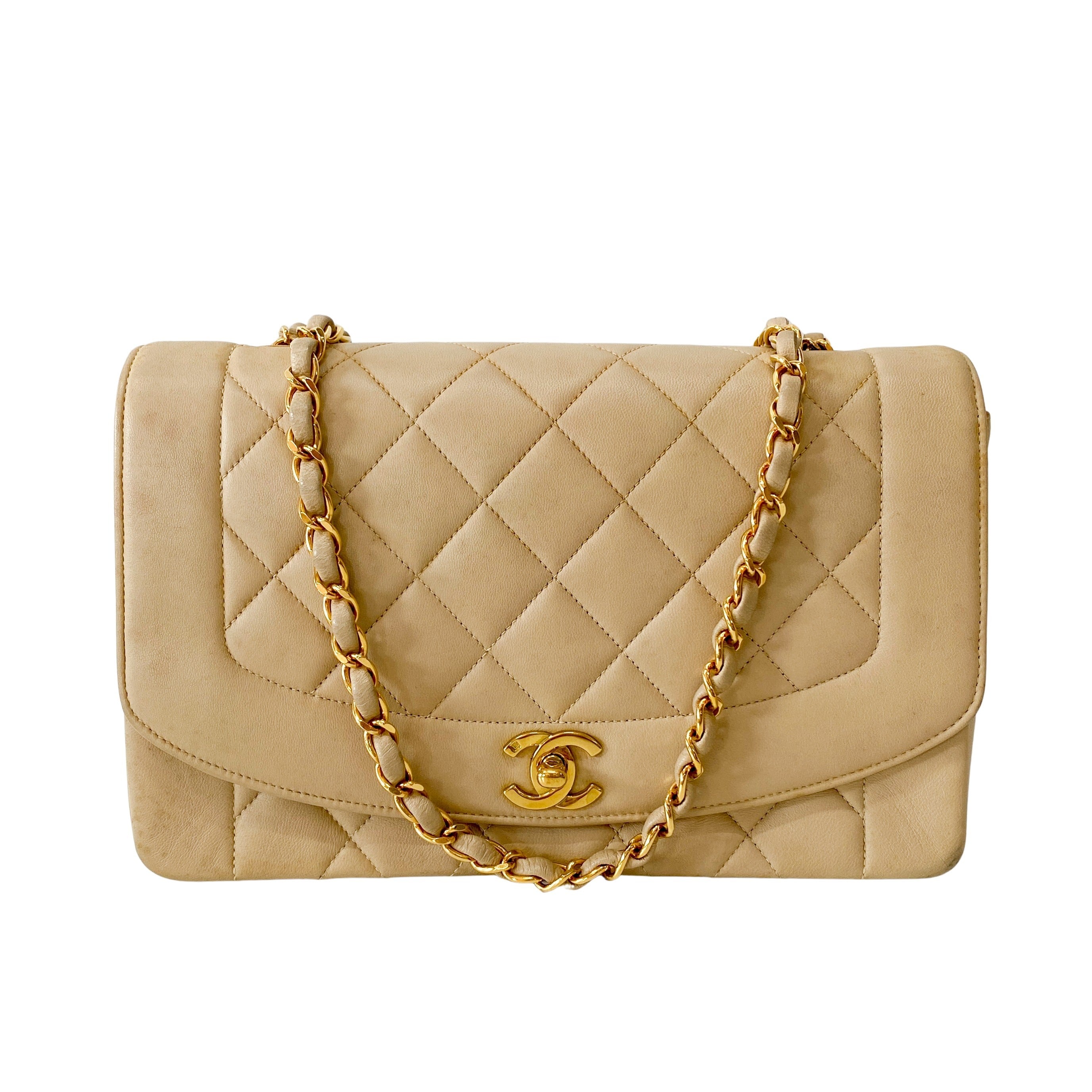 Beige Lambskin Diana Shoulder Bag