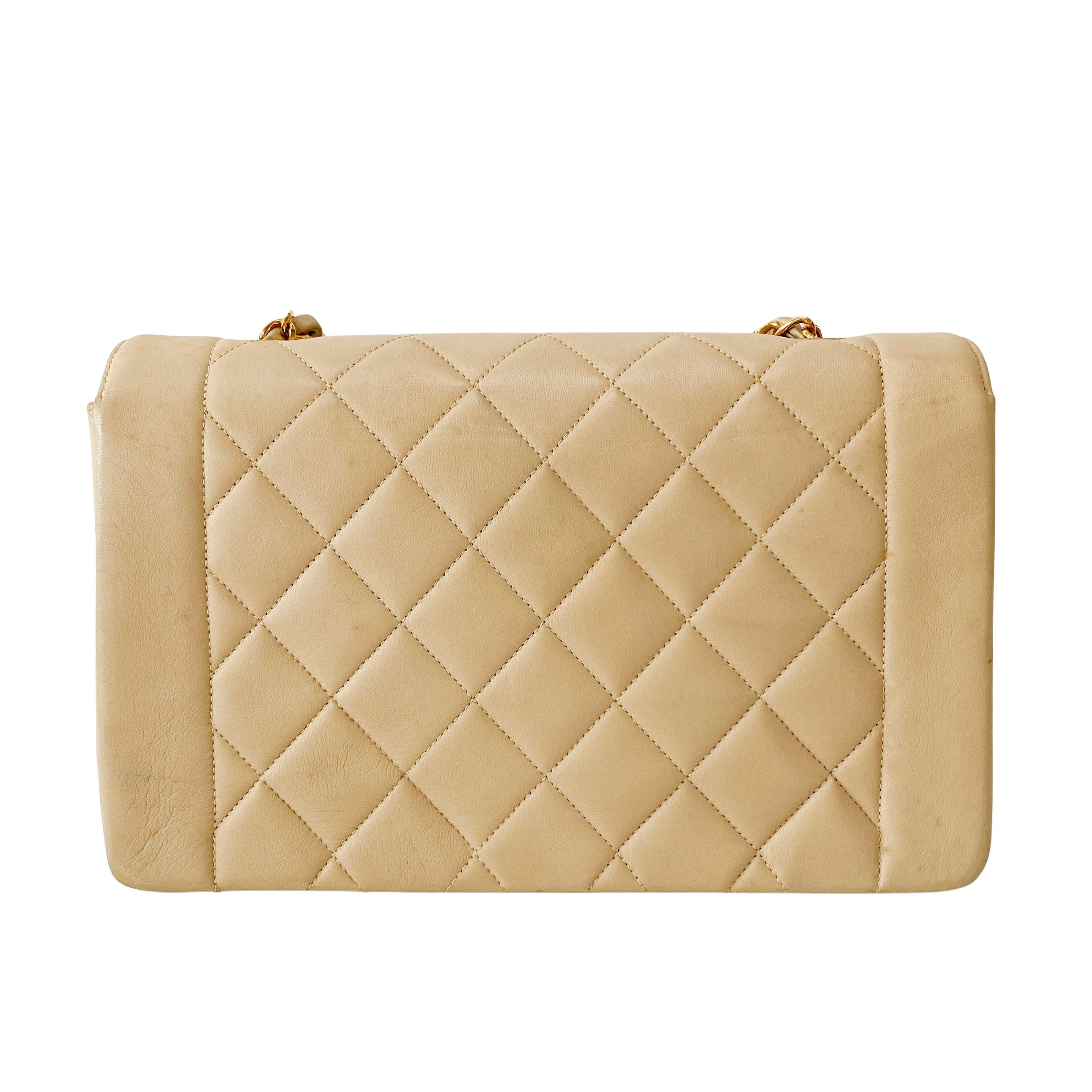 Beige Lambskin Diana Shoulder Bag