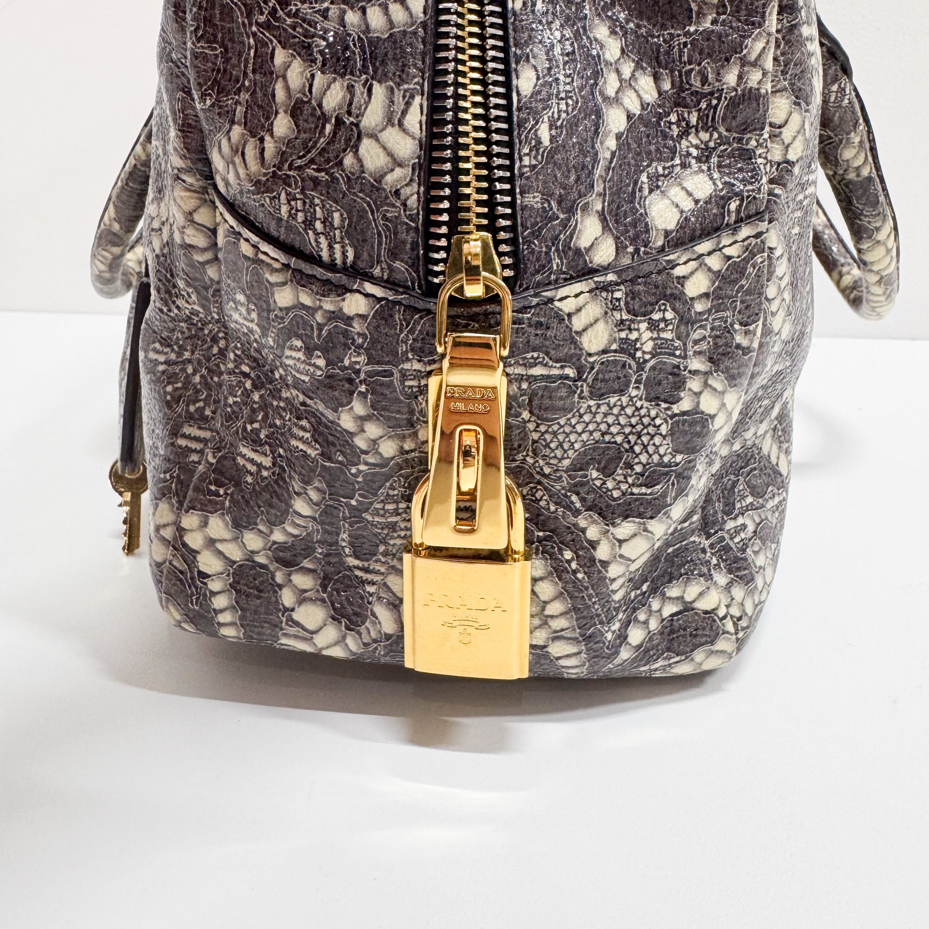 Saffiano Bauletto Grey Lace Leather Unspecified Hand Bag