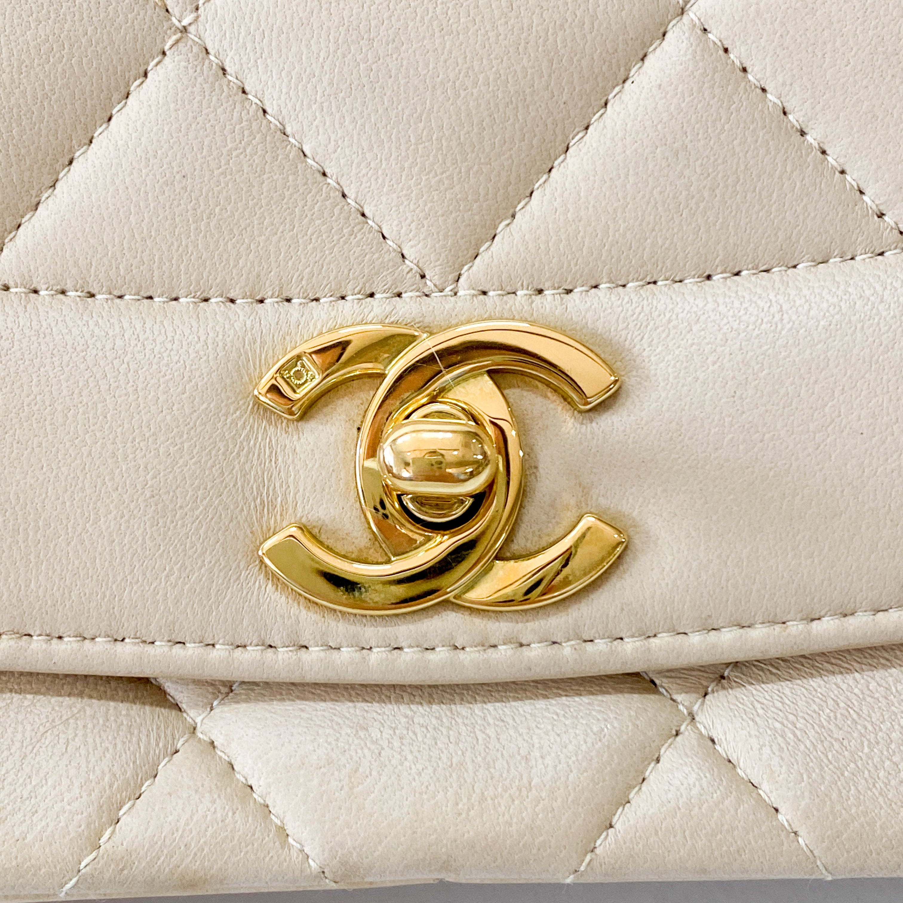 Beige Lambskin Diana Shoulder Bag