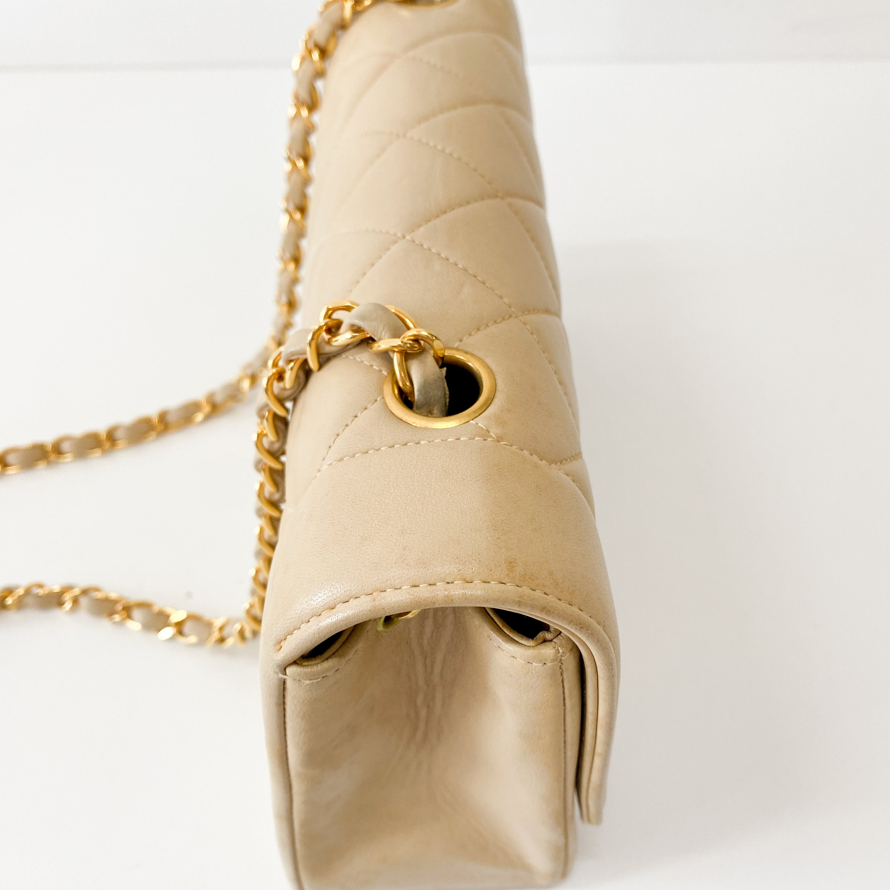 Beige Lambskin Diana Shoulder Bag