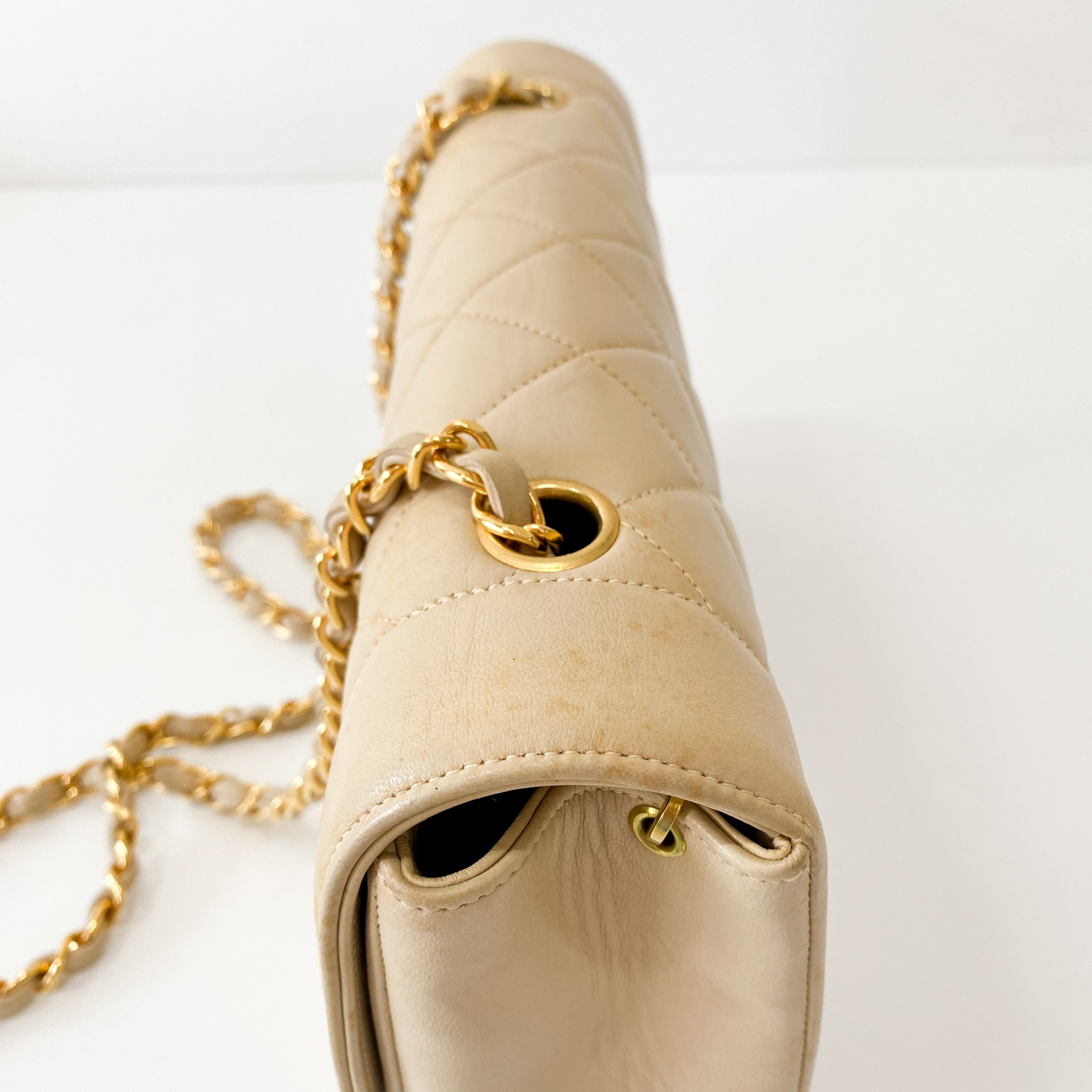 Beige Lambskin Diana Shoulder Bag