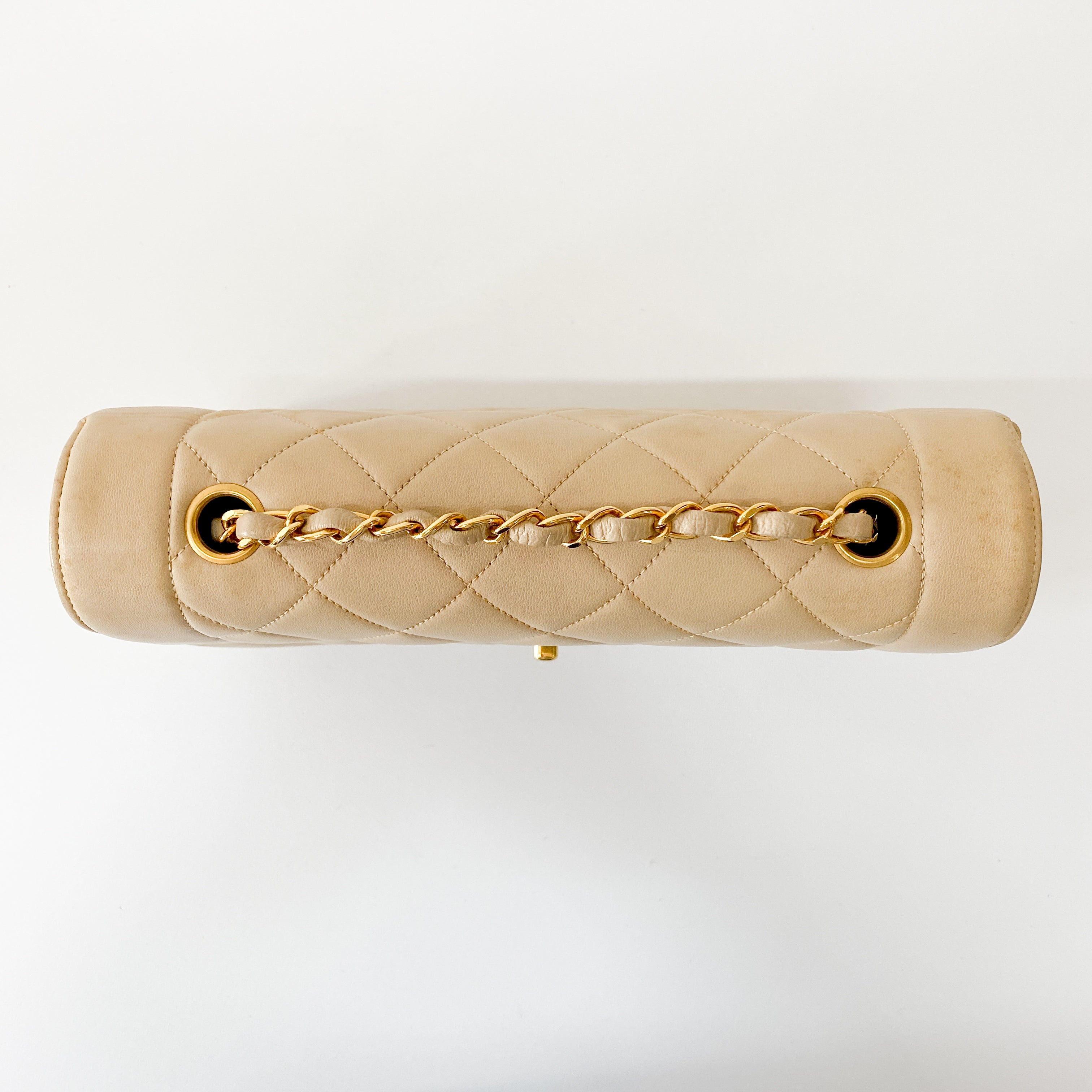 Beige Lambskin Diana Shoulder Bag