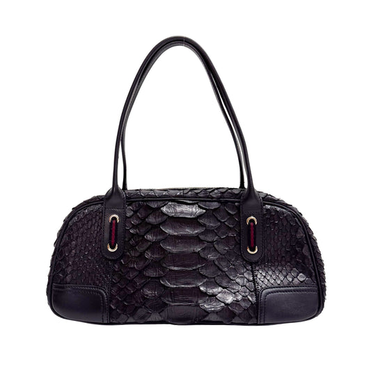 Black Croc Embossed Leather Shoulder Bag