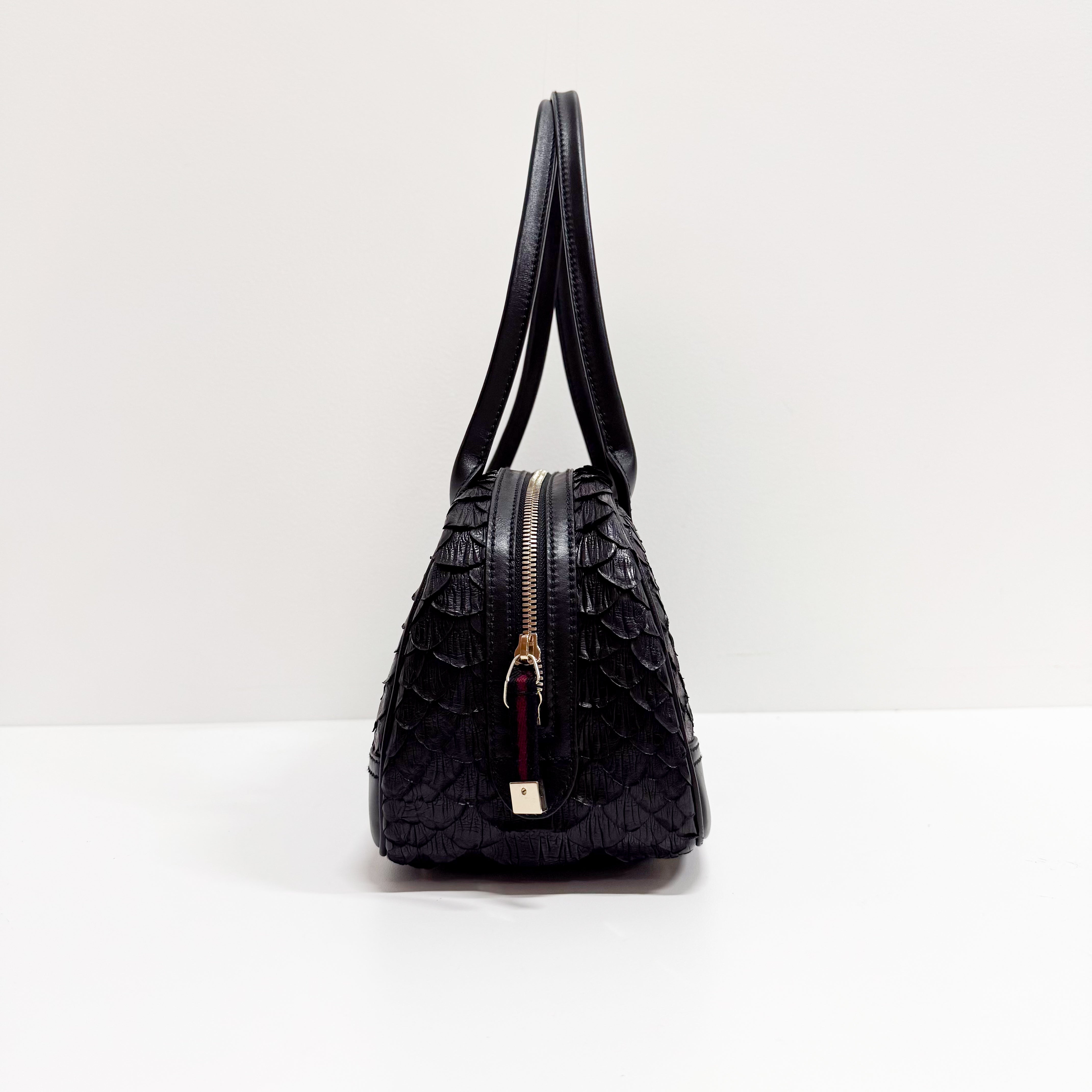 Black Croc Embossed Leather Shoulder Bag