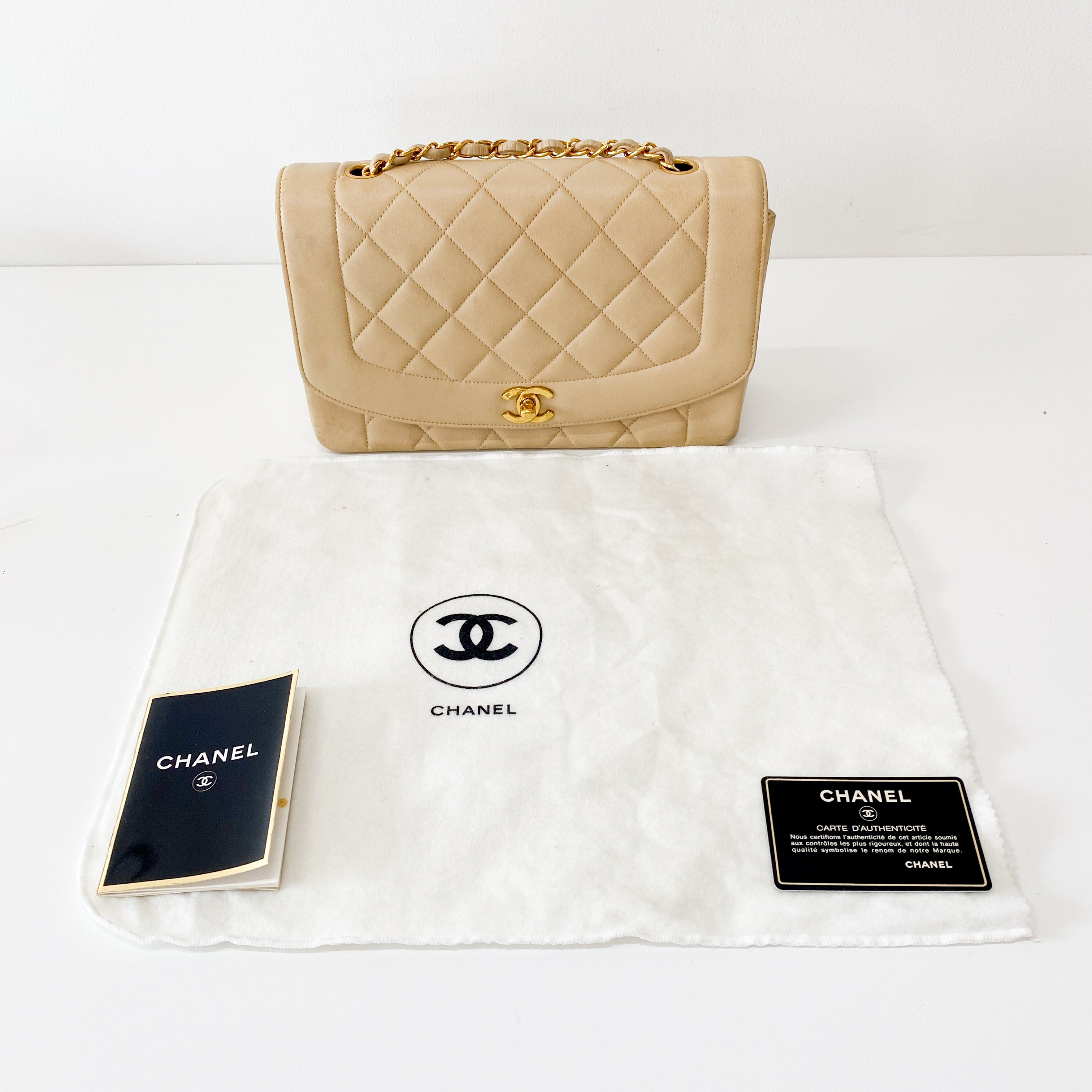 Beige Lambskin Diana Shoulder Bag