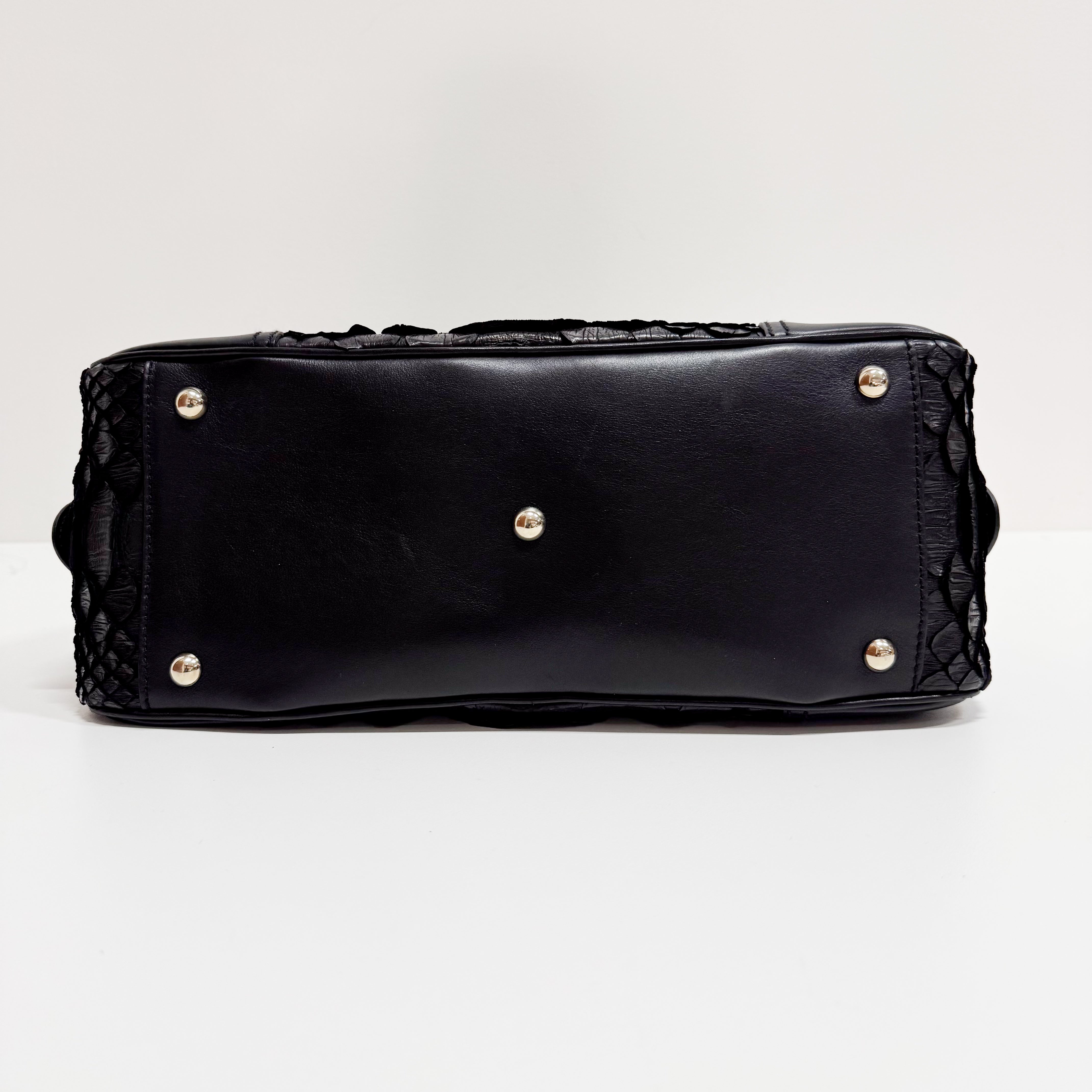 Black Croc Embossed Leather Shoulder Bag