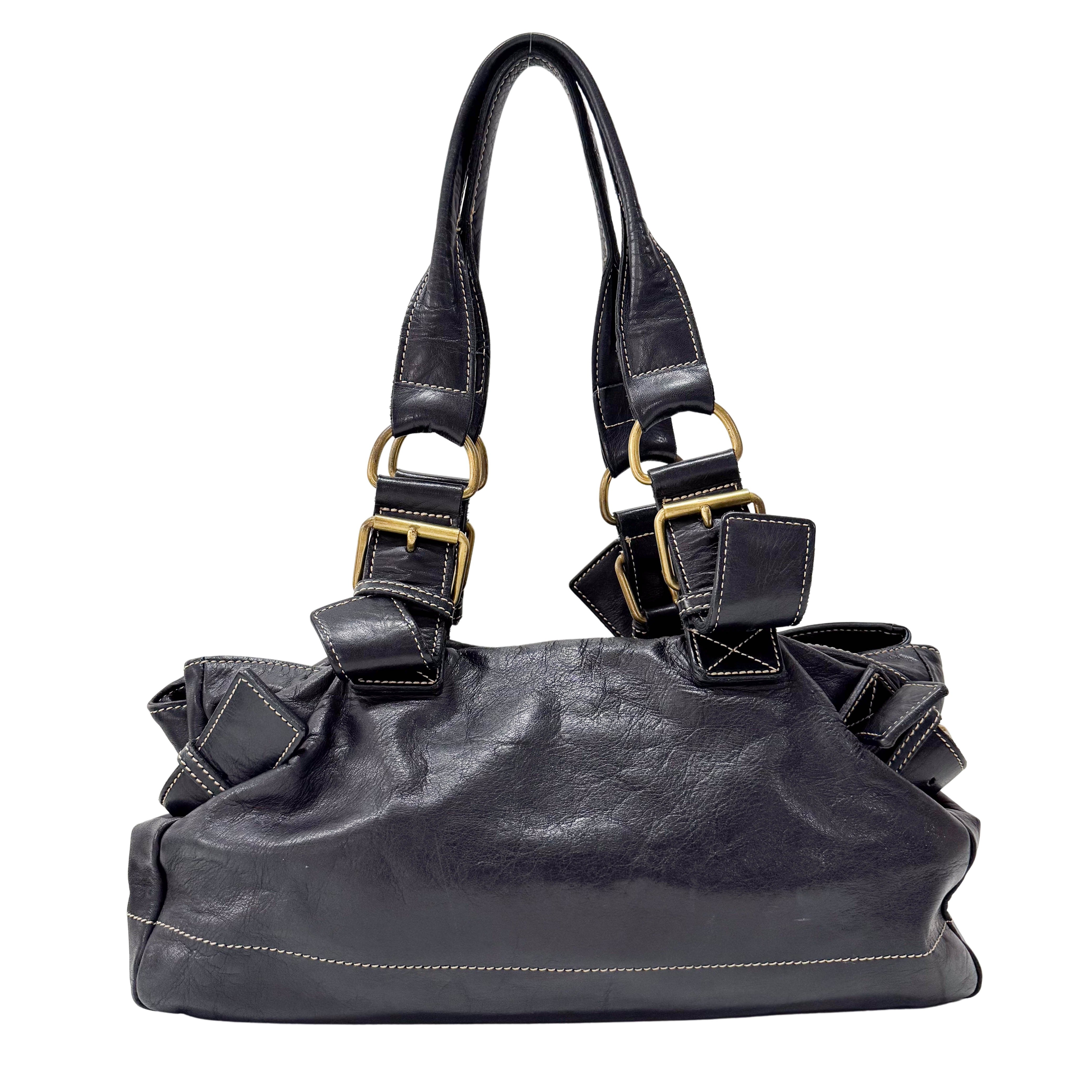 Black Orb Black Leather Tote Bag