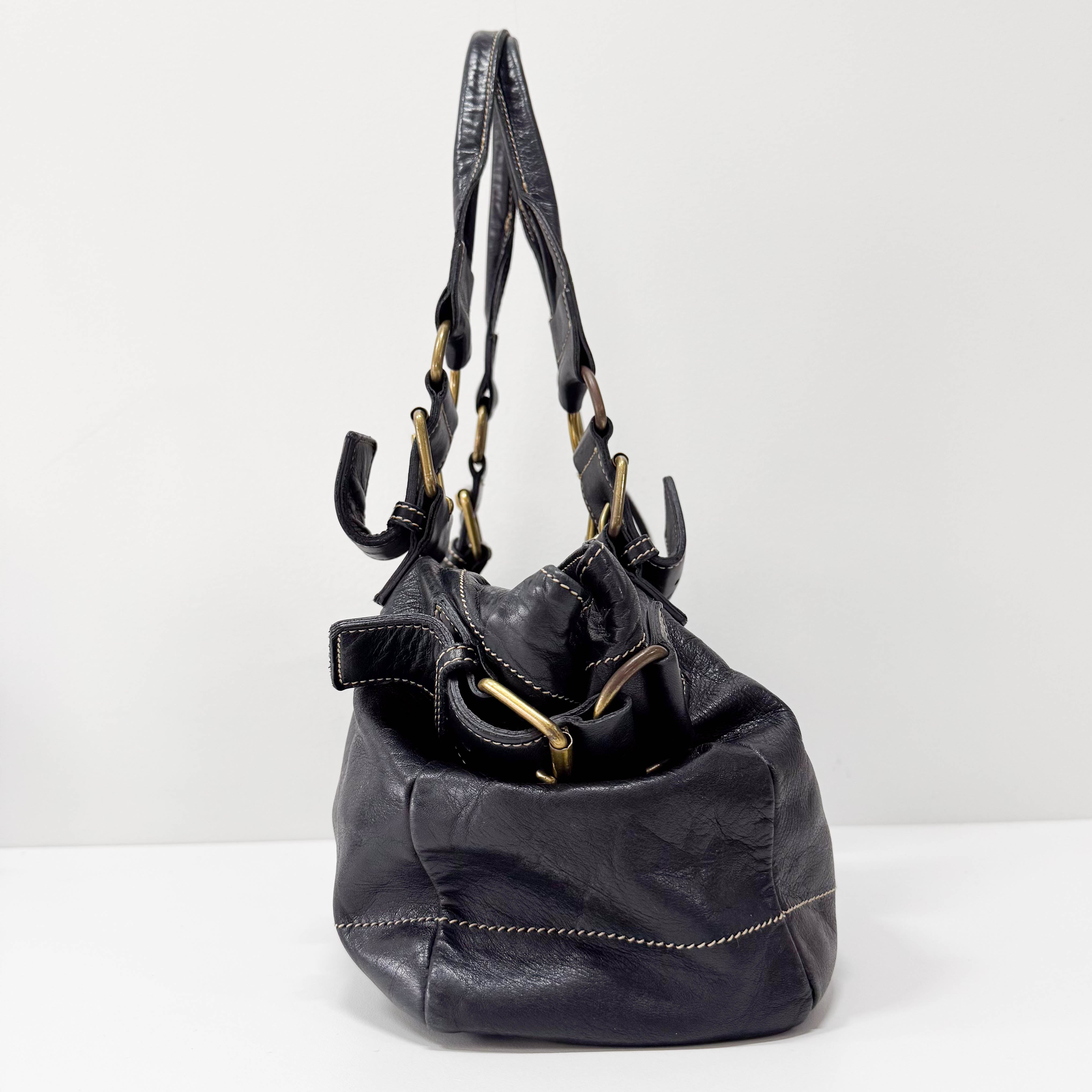 Black Orb Black Leather Tote Bag