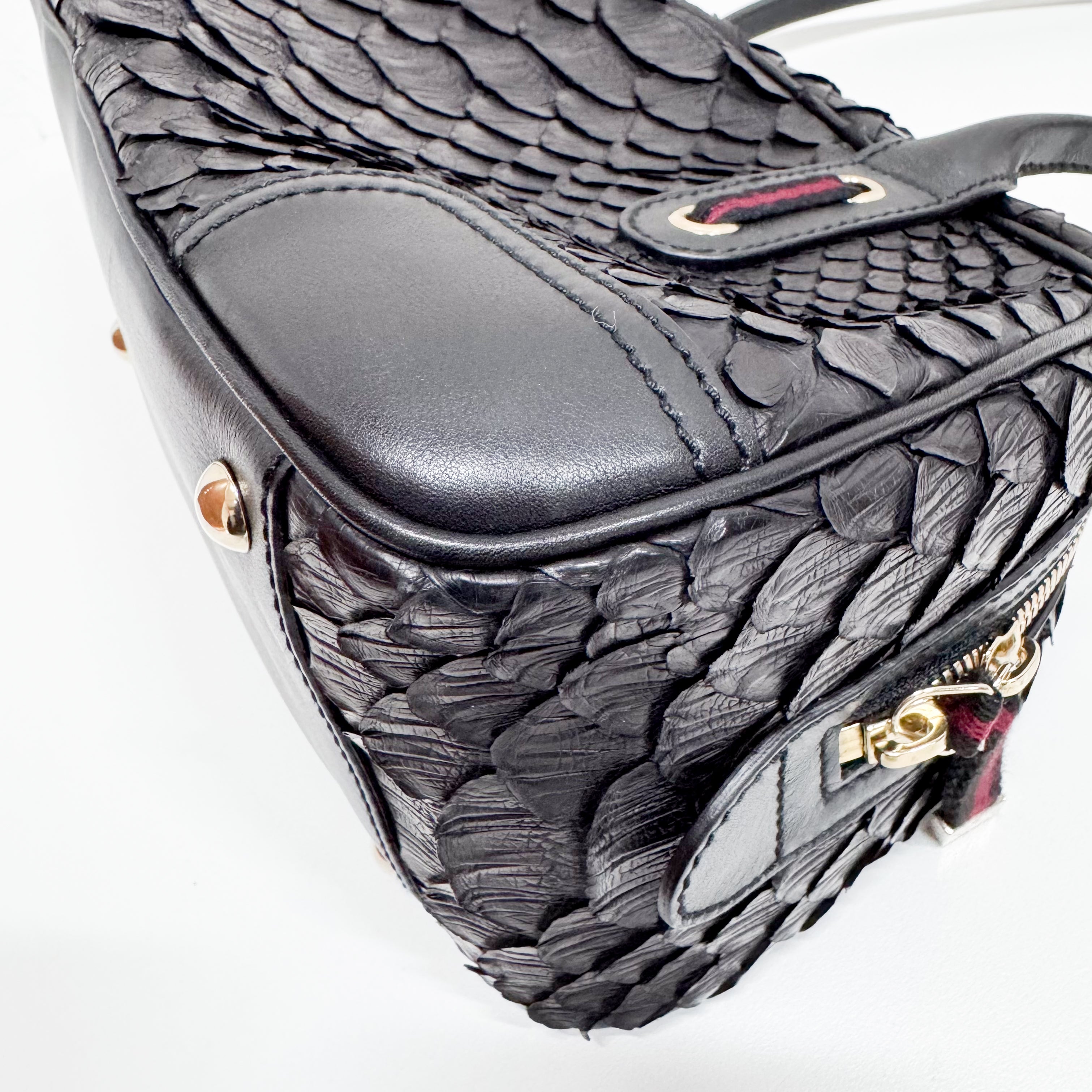 Black Croc Embossed Leather Shoulder Bag