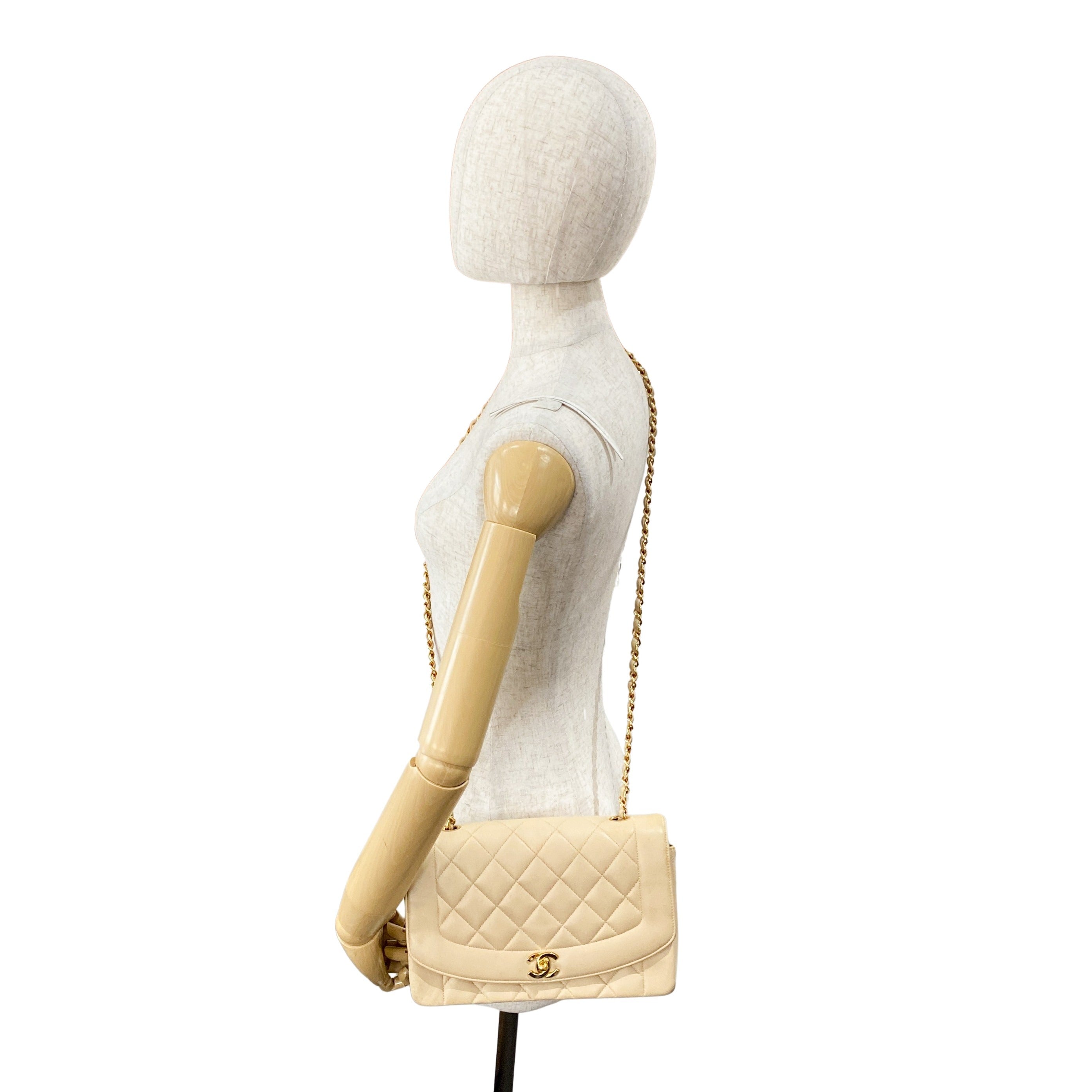 Beige Lambskin Diana Shoulder Bag