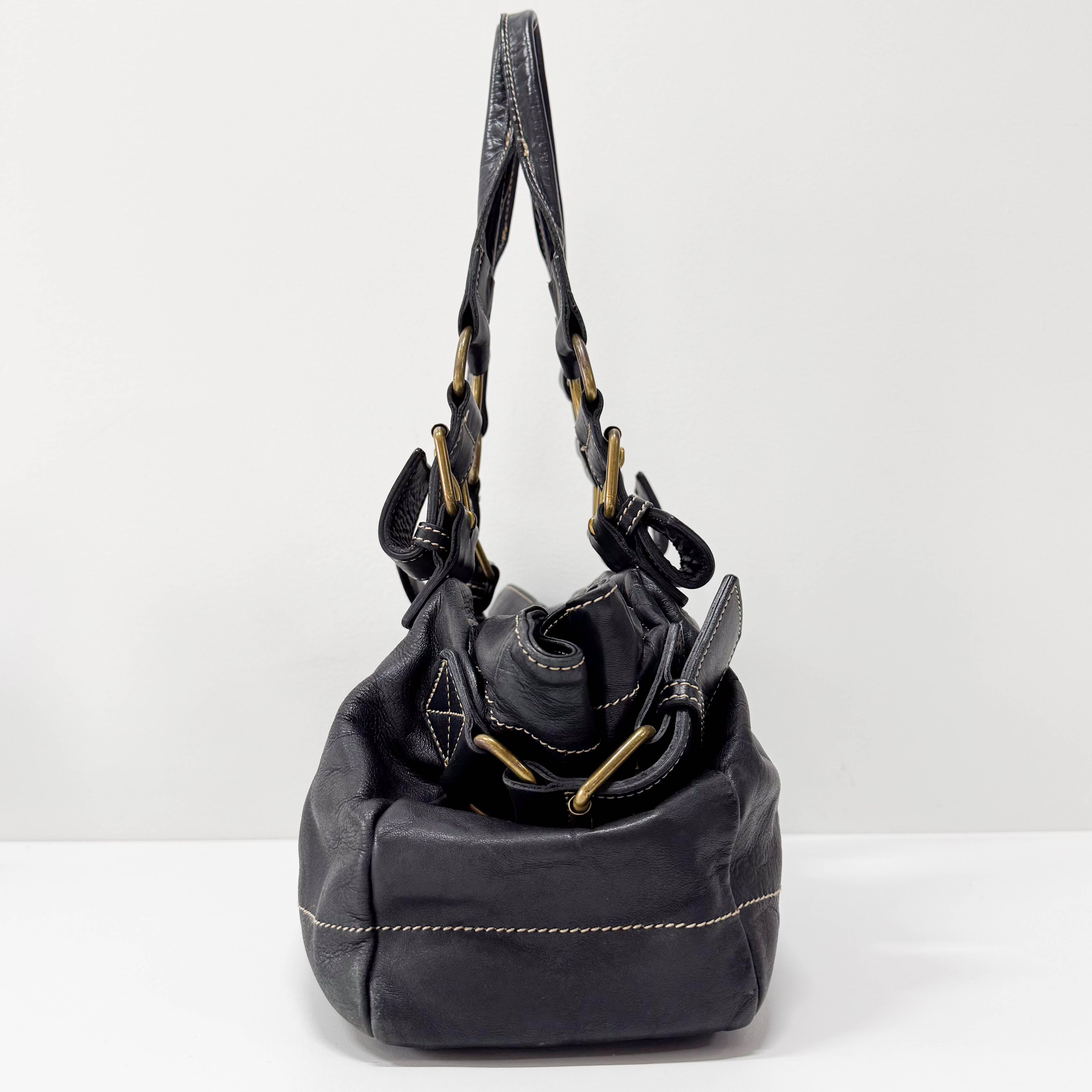 Black Orb Black Leather Tote Bag