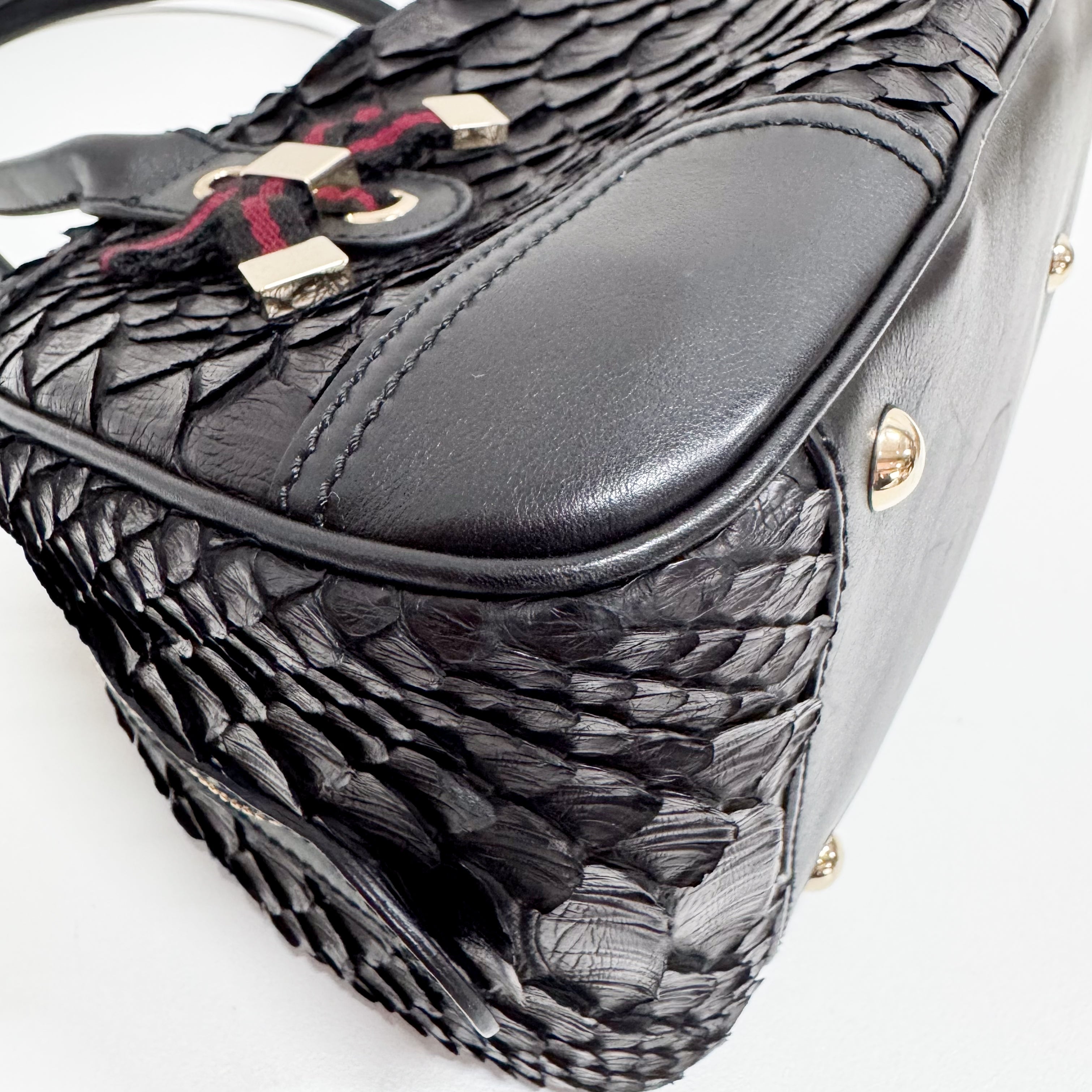 Black Croc Embossed Leather Shoulder Bag