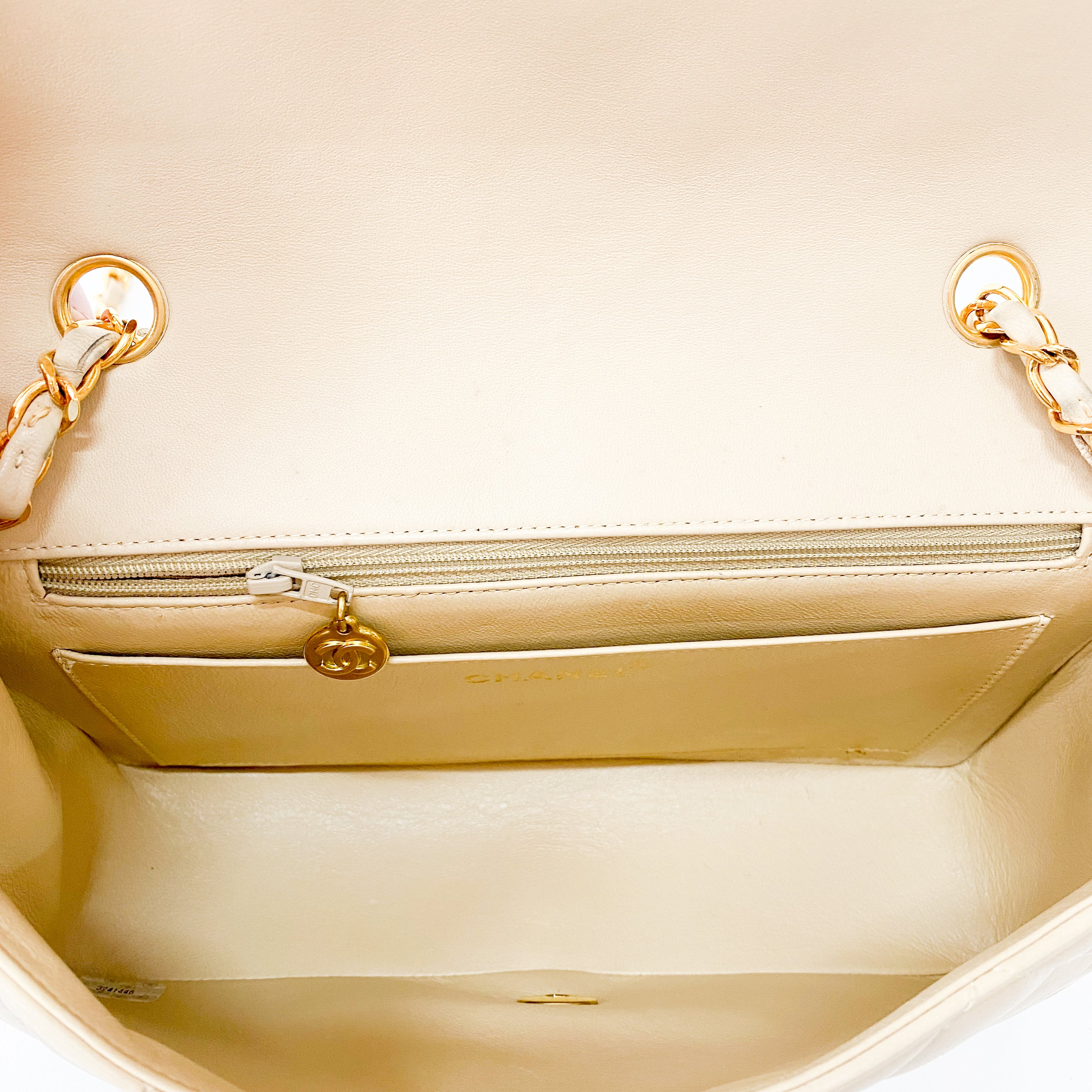 Beige Lambskin Diana Shoulder Bag