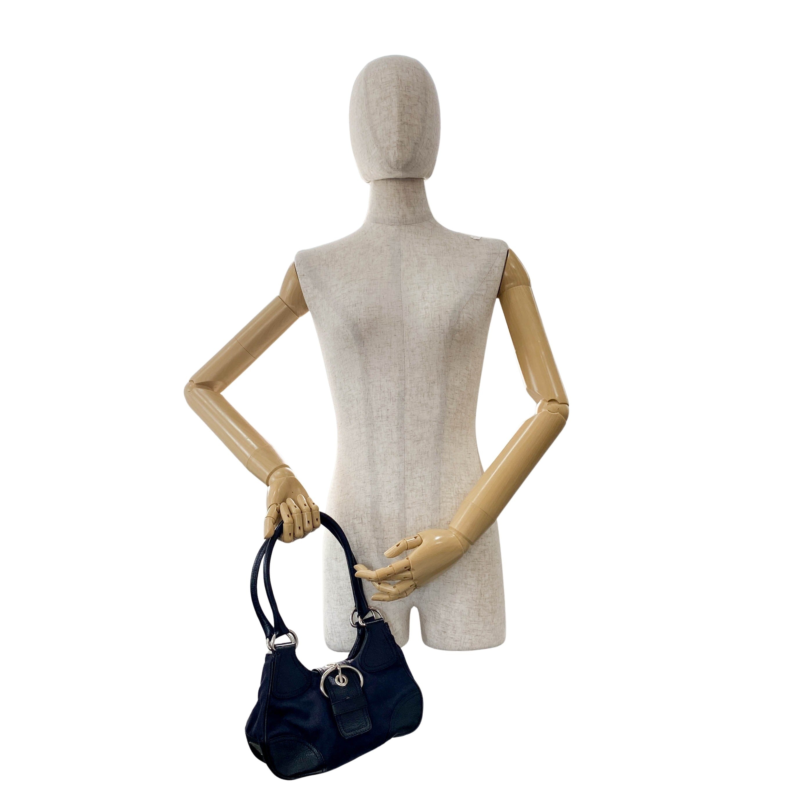 Black Denim and Leather Shoulder Bag