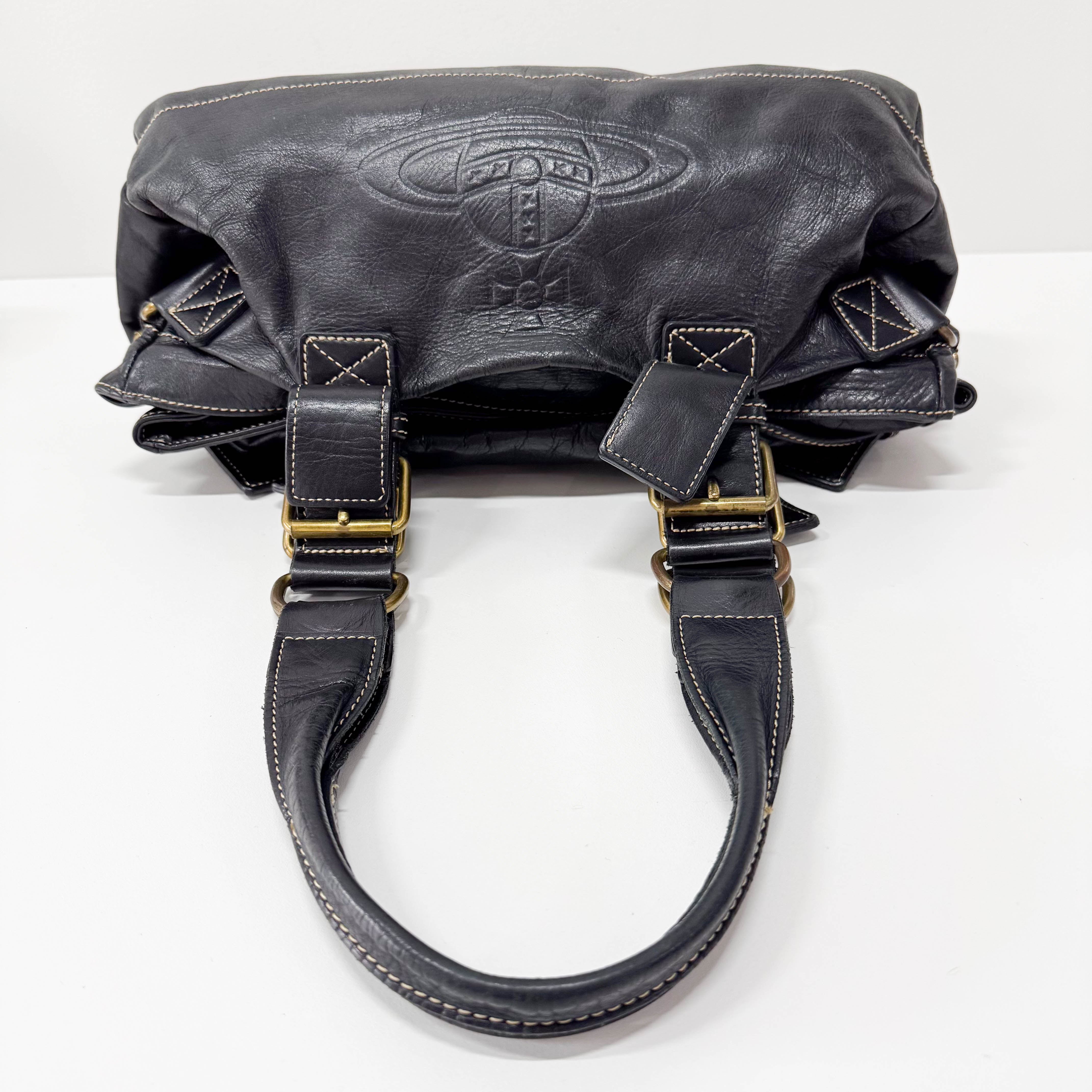 Black Orb Black Leather Tote Bag