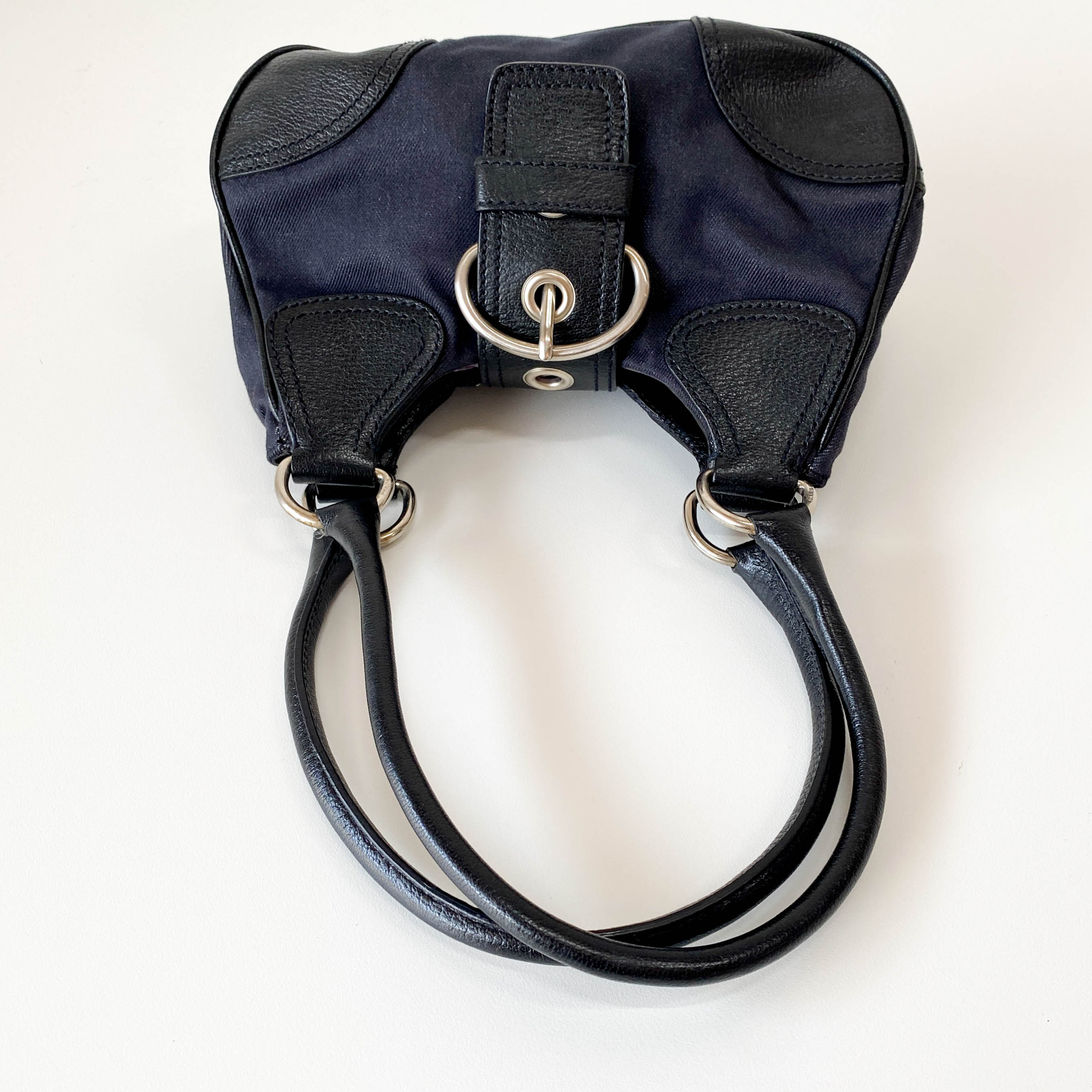 Black Denim and Leather Shoulder Bag