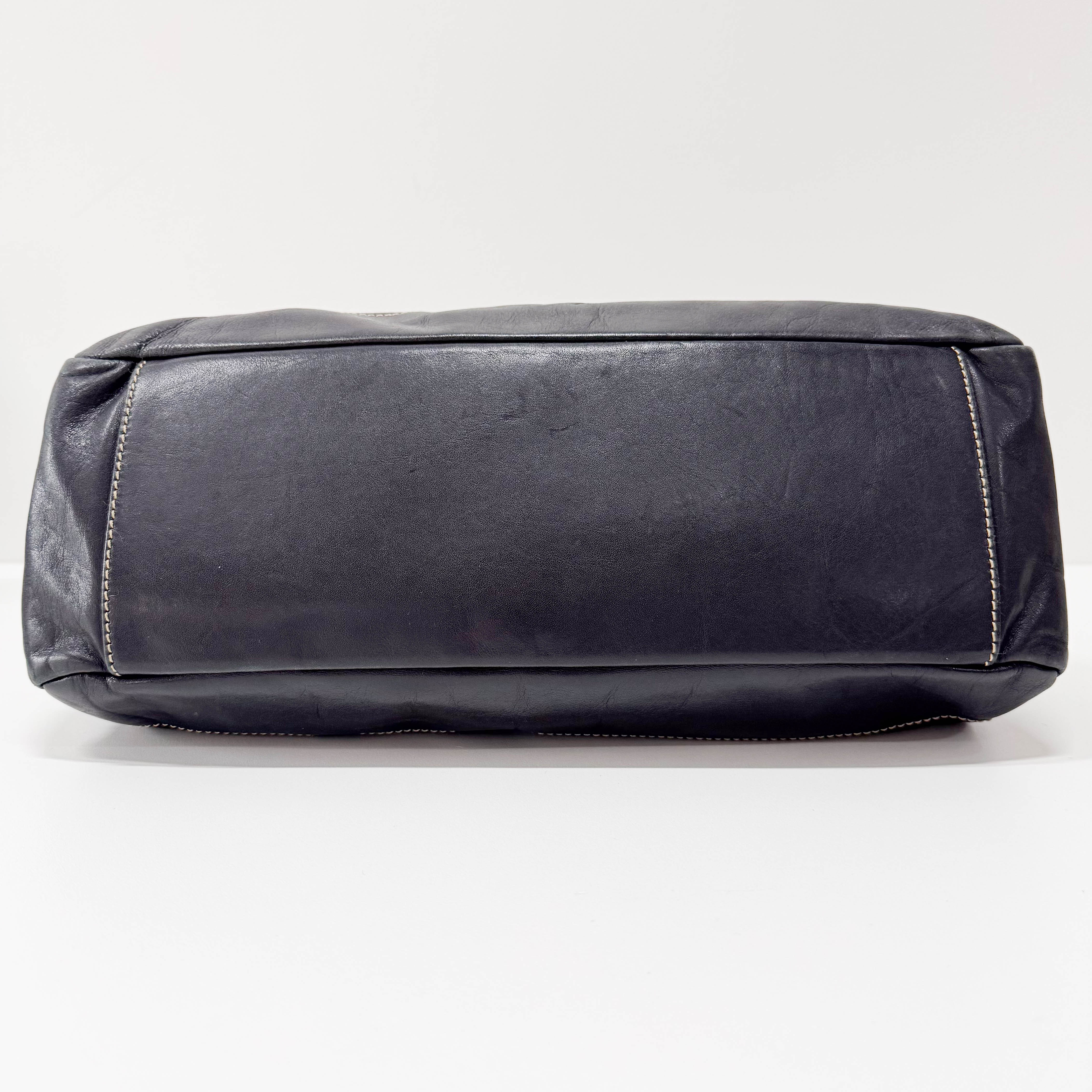 Black Orb Black Leather Tote Bag