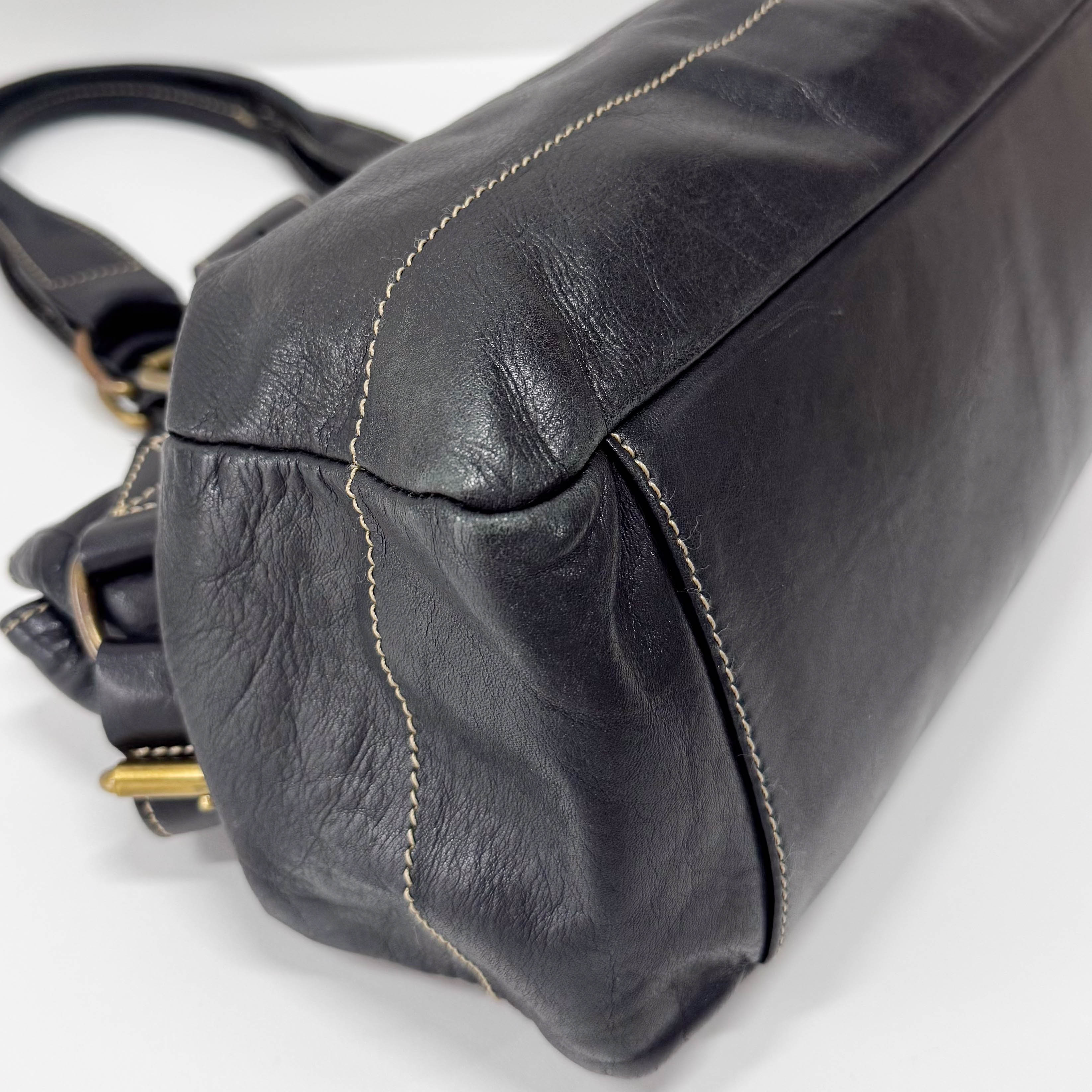Black Orb Black Leather Tote Bag