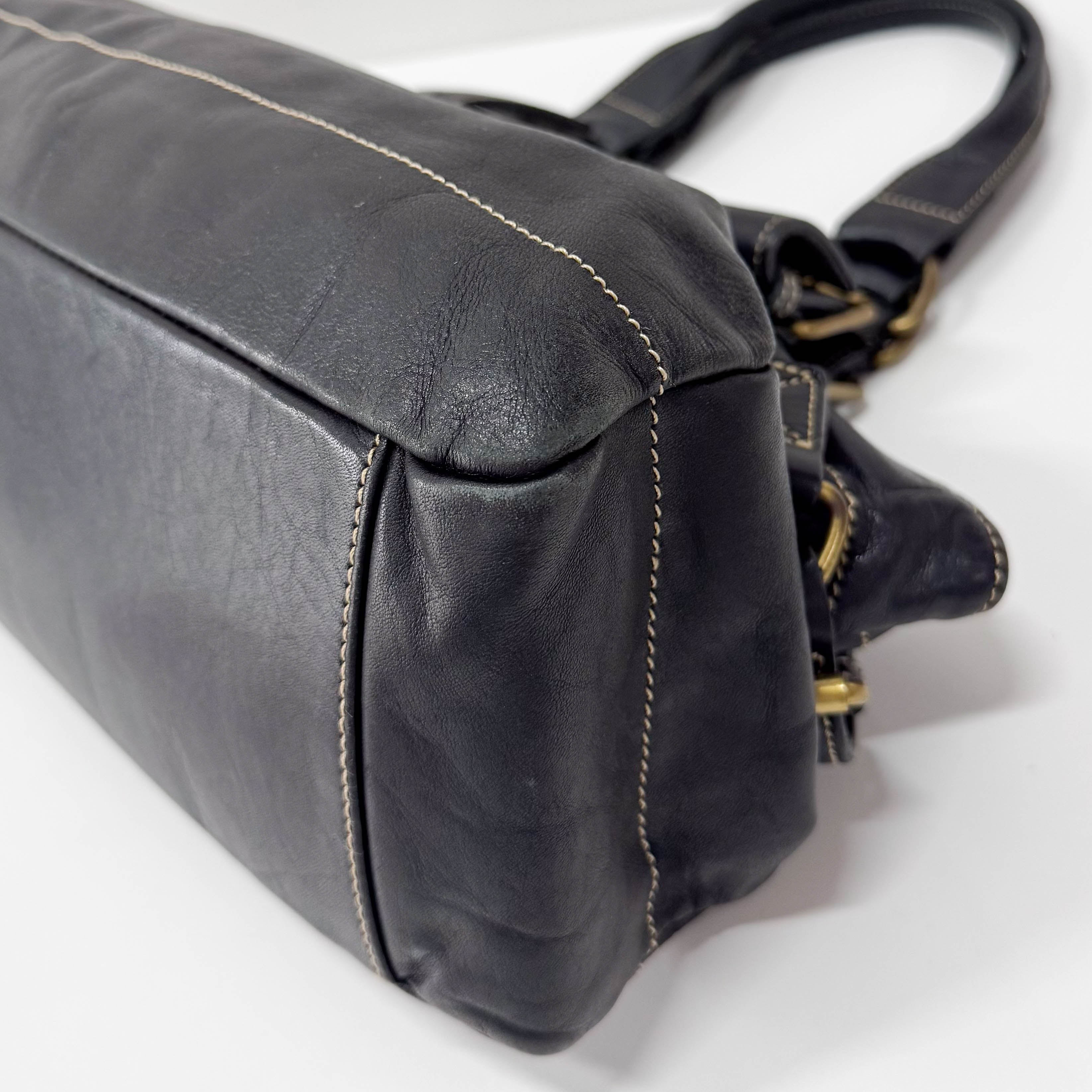 Black Orb Black Leather Tote Bag