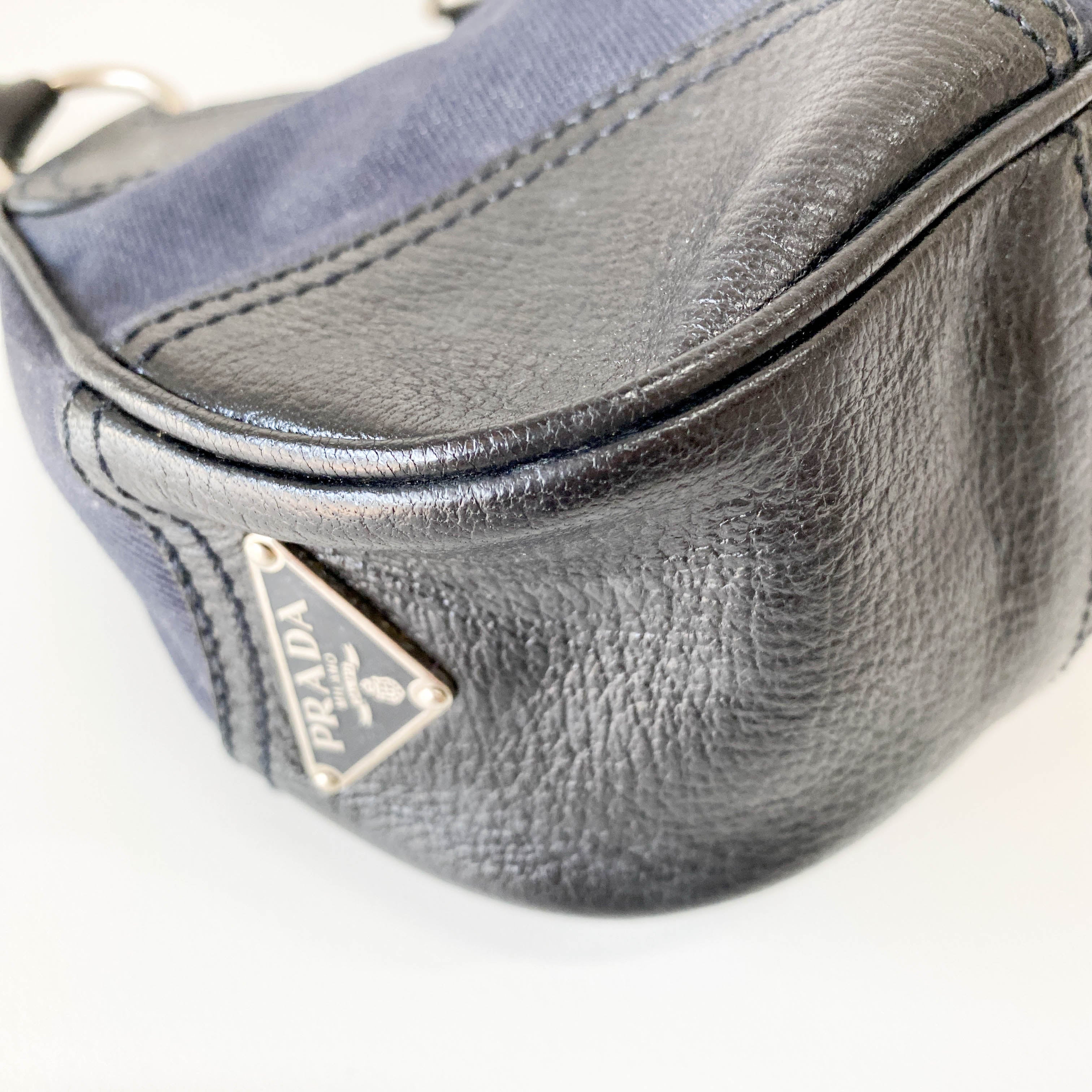 Black Denim and Leather Shoulder Bag
