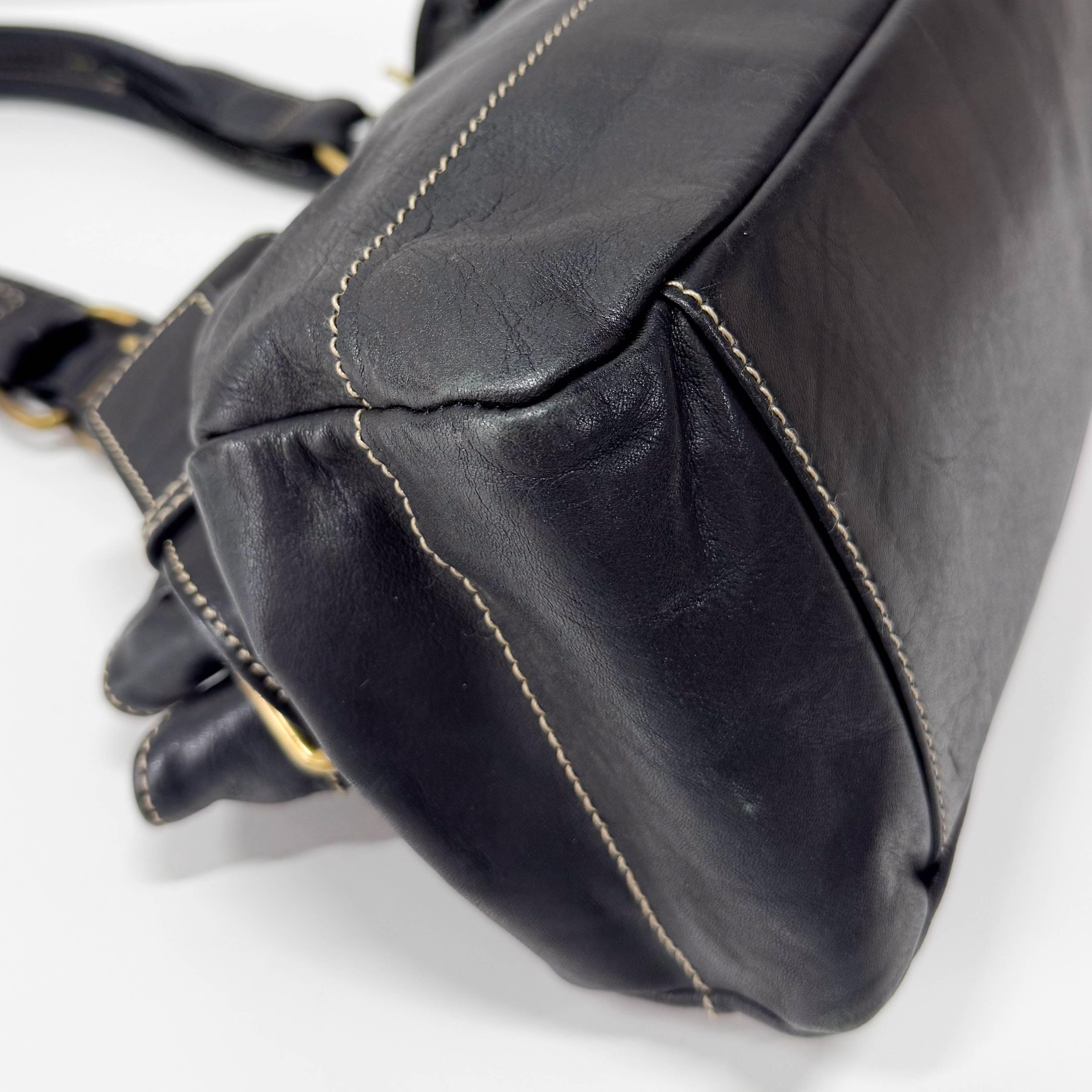 Black Orb Black Leather Tote Bag