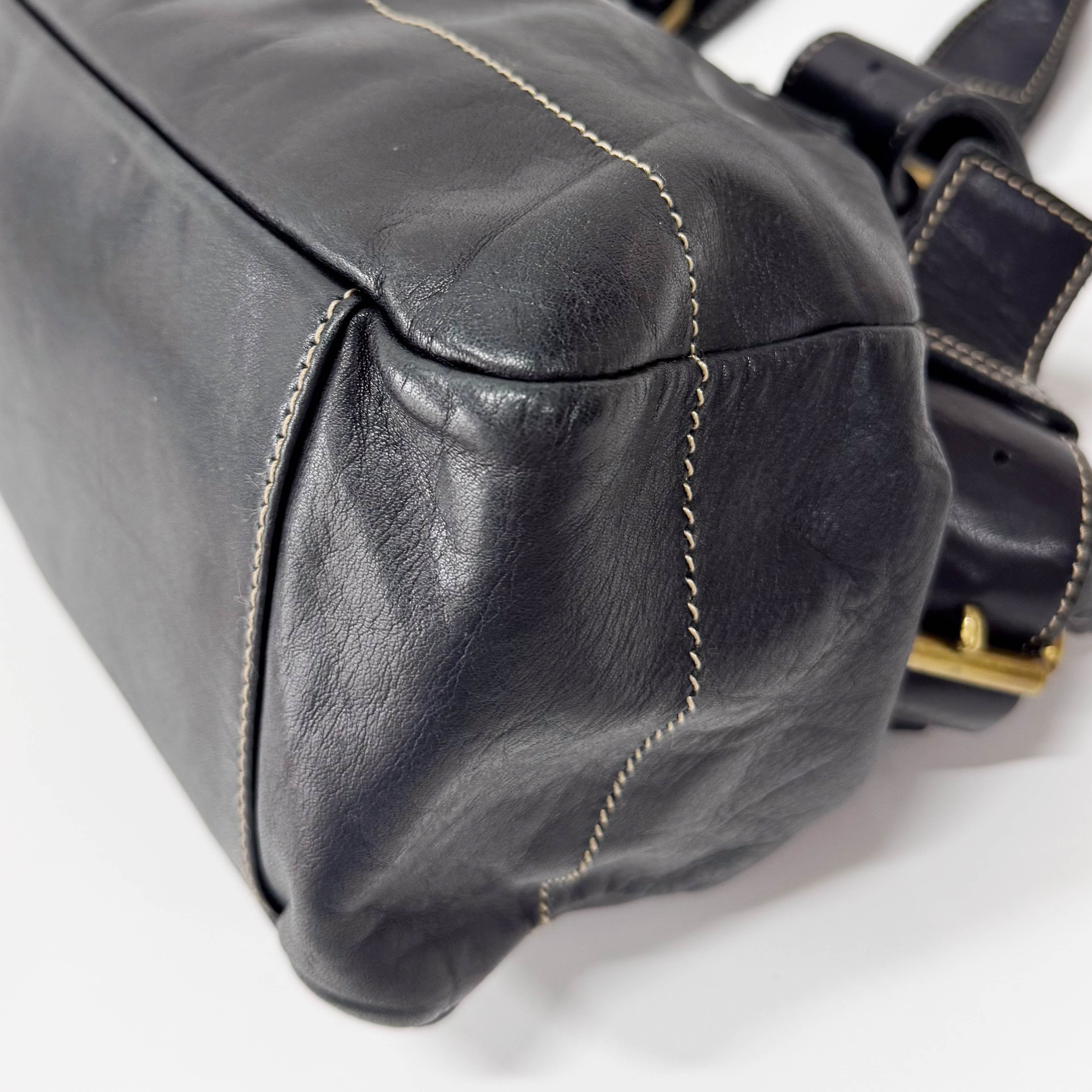 Black Orb Black Leather Tote Bag