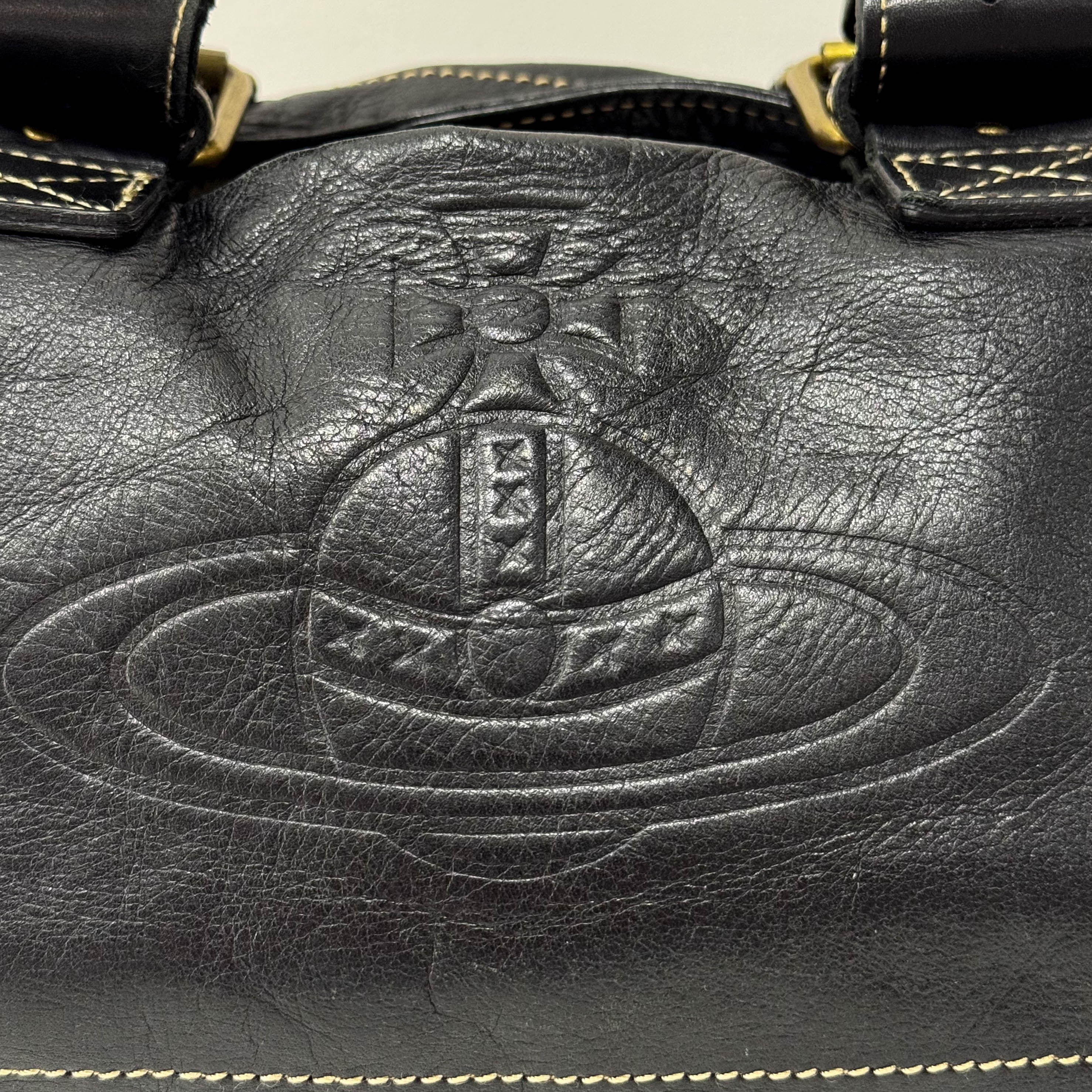 Black Orb Black Leather Tote Bag