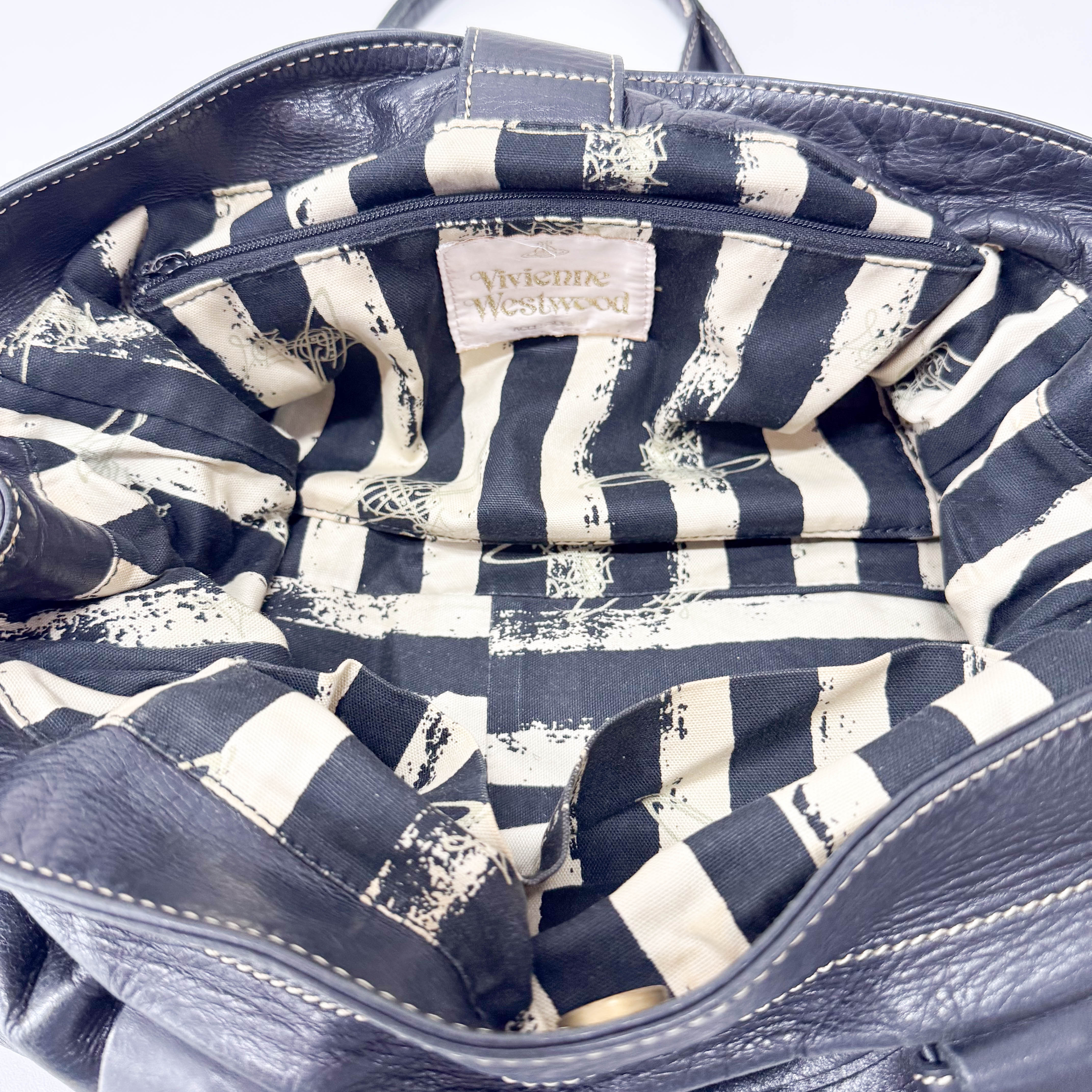 Black Orb Black Leather Tote Bag