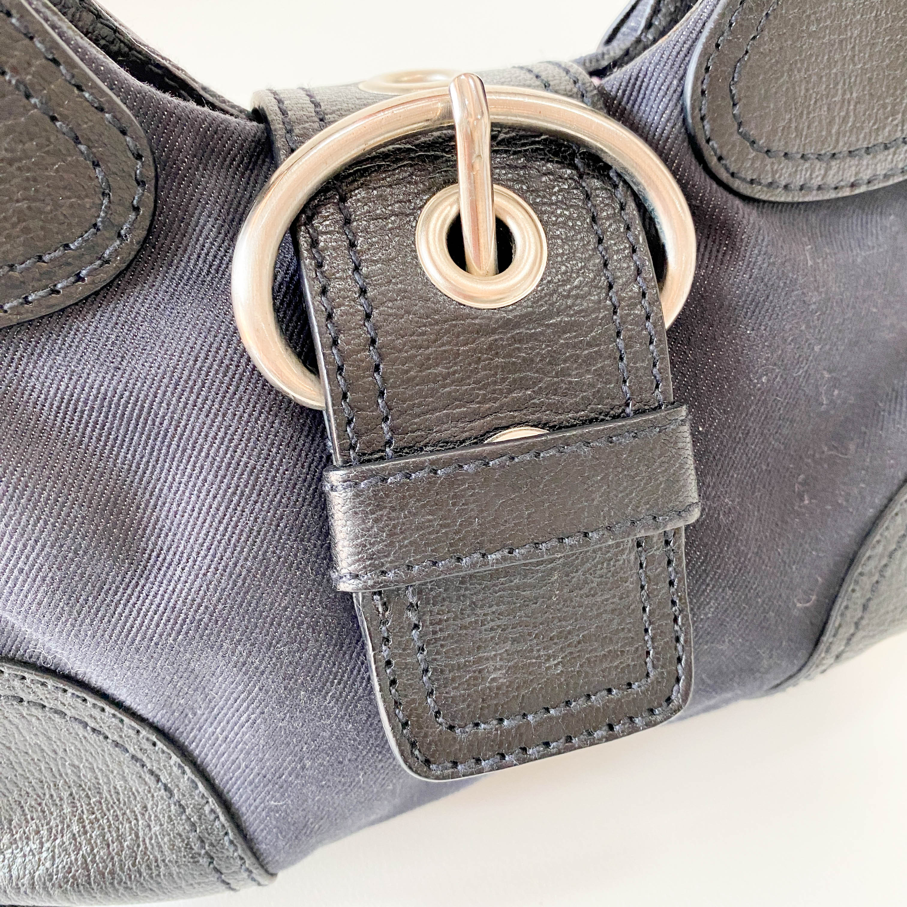 Black Denim and Leather Shoulder Bag