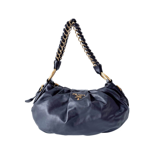 Black Leather Chain Shoulder Bag
