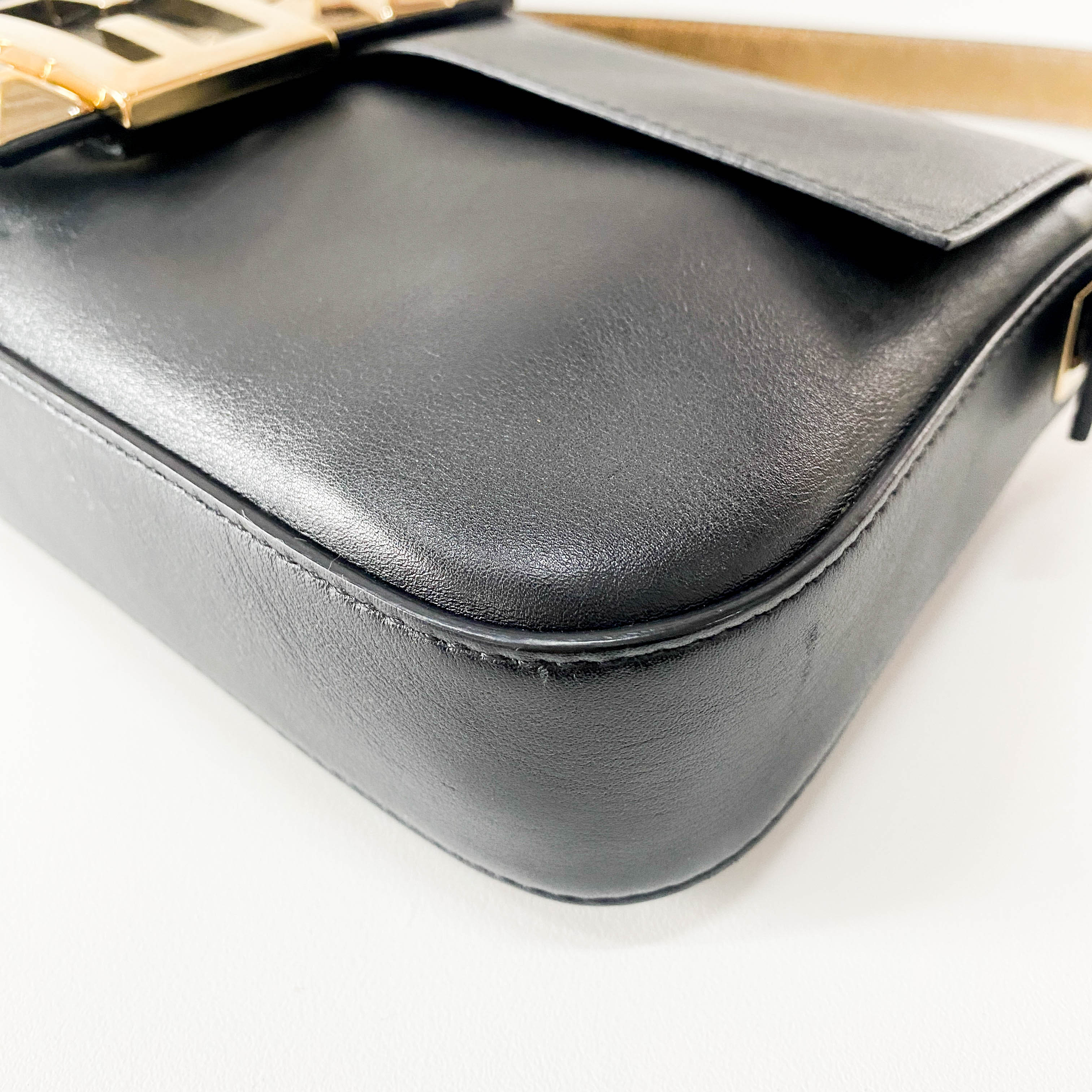 Baguette Black Leather Gold Hardware Shoulder Bag