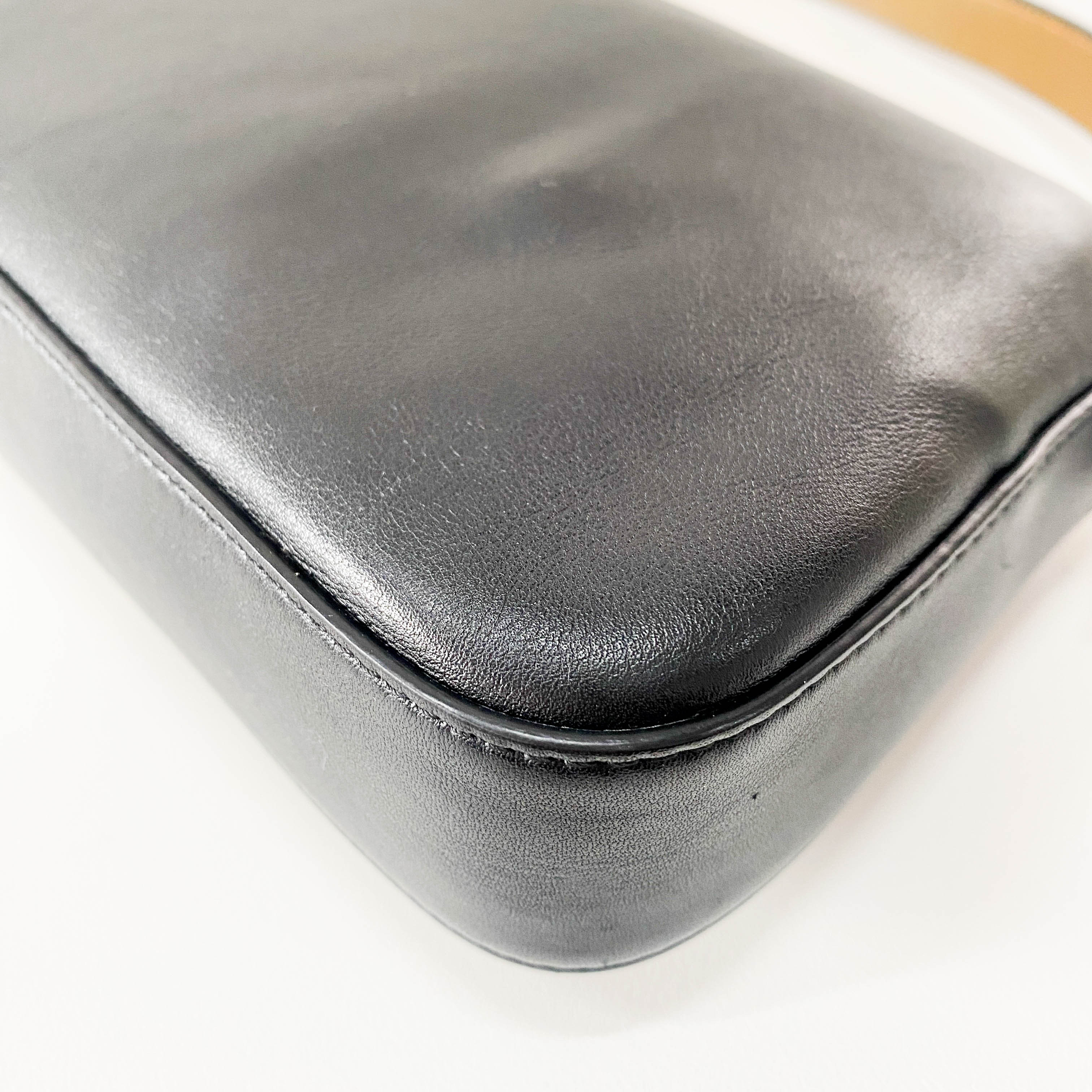 Baguette Black Leather Gold Hardware Shoulder Bag